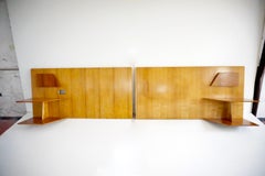Gio Ponti coppia di rare testiere in legno di olmo con comodini, Hotel Royal, 1955