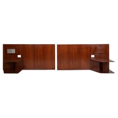 Vintage Gio Ponti, pair  Walnut Headboards with fitted bedside tables, Hotel Royal, 1955