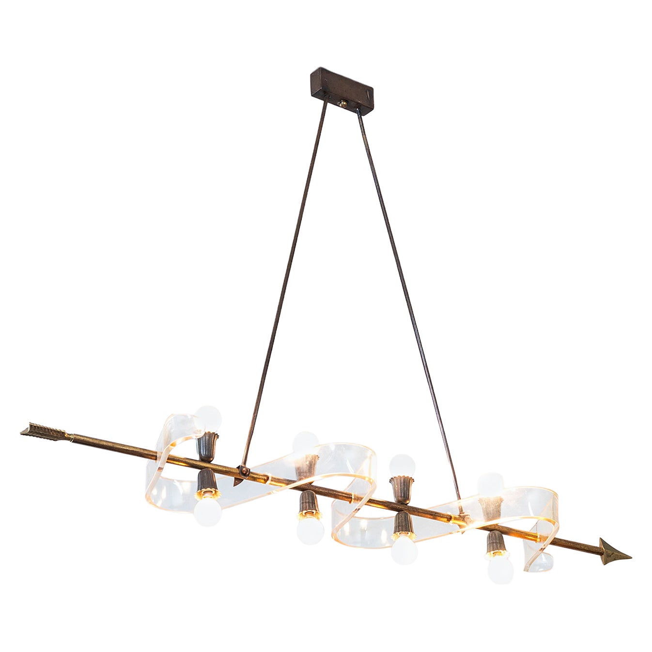 Gio Ponti Pendant Lamp for Giordano Chiesa, Brass & Plexiglass, 1950s For Sale