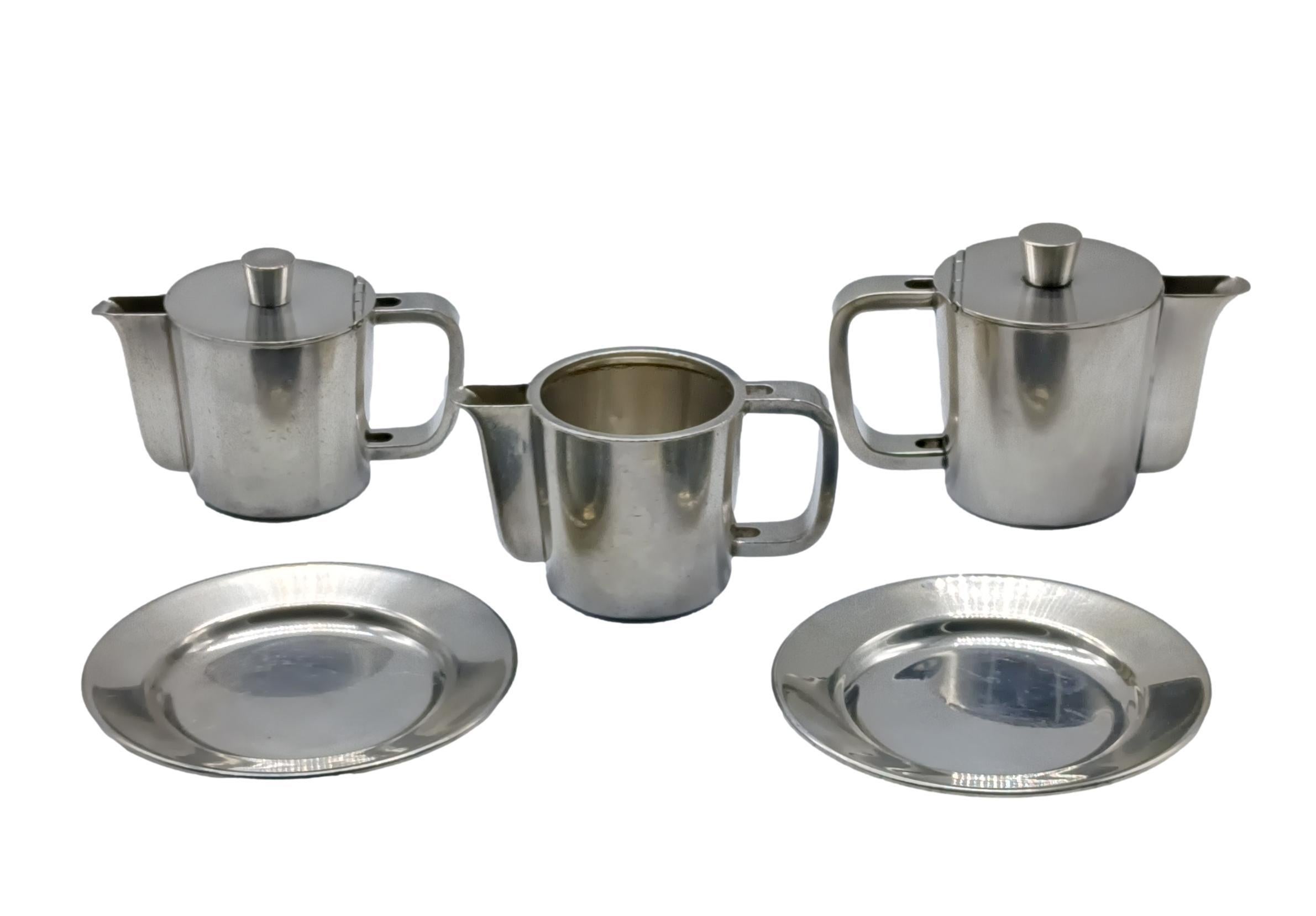 Mid-Century Modern Gio' Ponti for Krupp Set of 2 Coffee Makers, 2 Saucers, and a Milk jug,  1950s For Sale