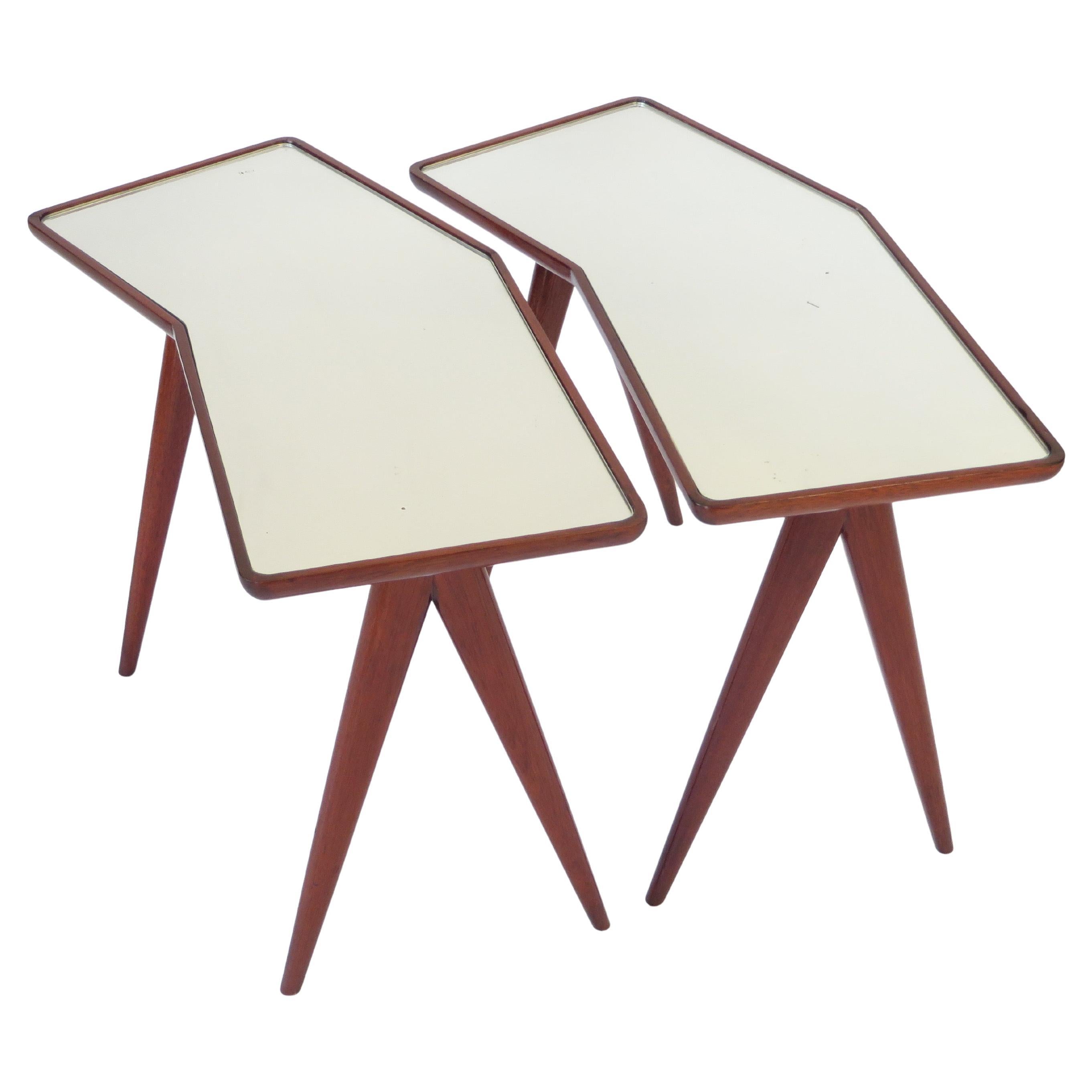 Mid-Century Modern Gio Ponti Pietro Chiesa Side Tables Mirrored Glass Tops Asymmetrical Form For Sale