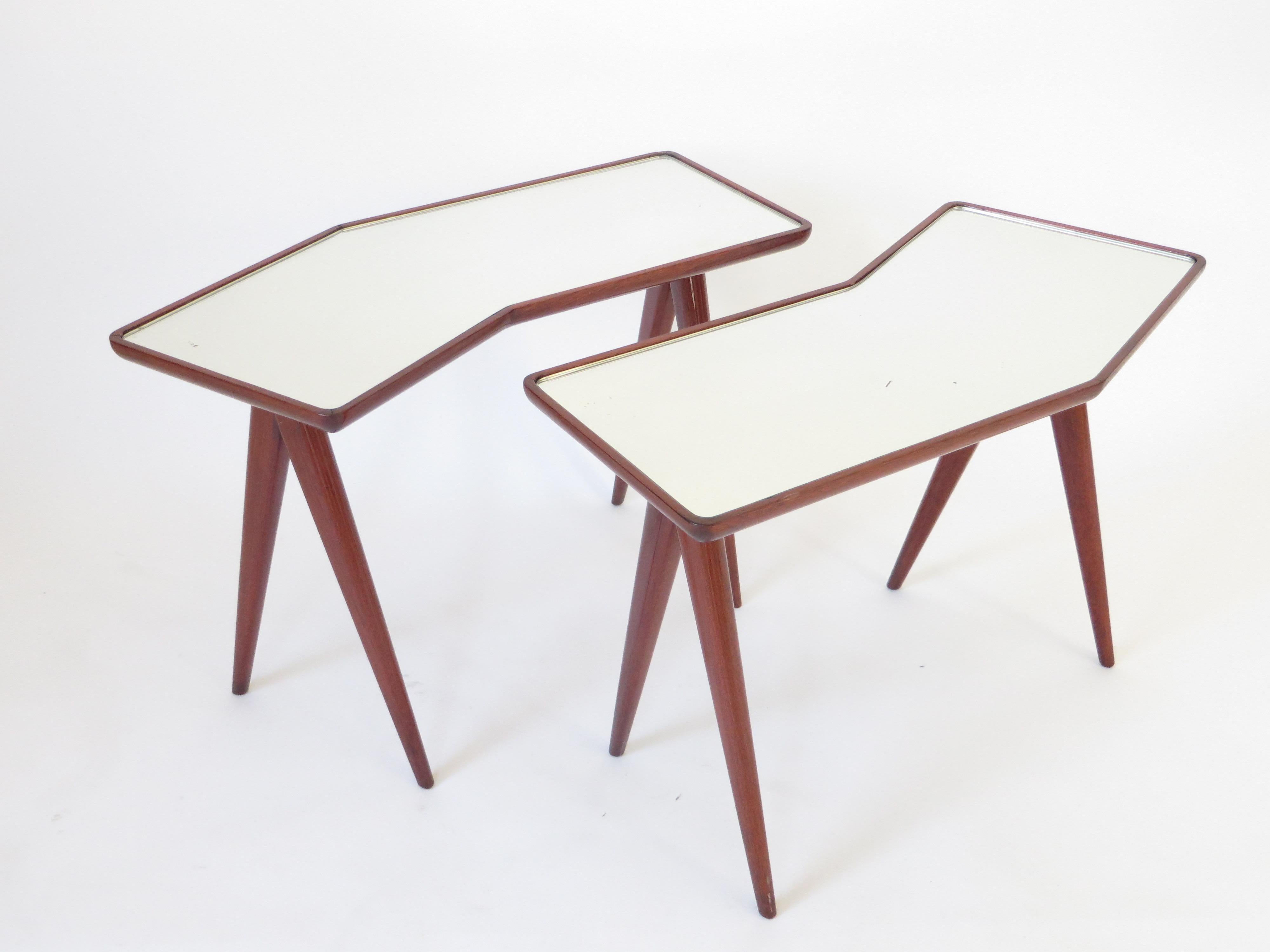 Lacquered Gio Ponti Pietro Chiesa Side Tables Mirrored Glass Tops Asymmetrical Form For Sale