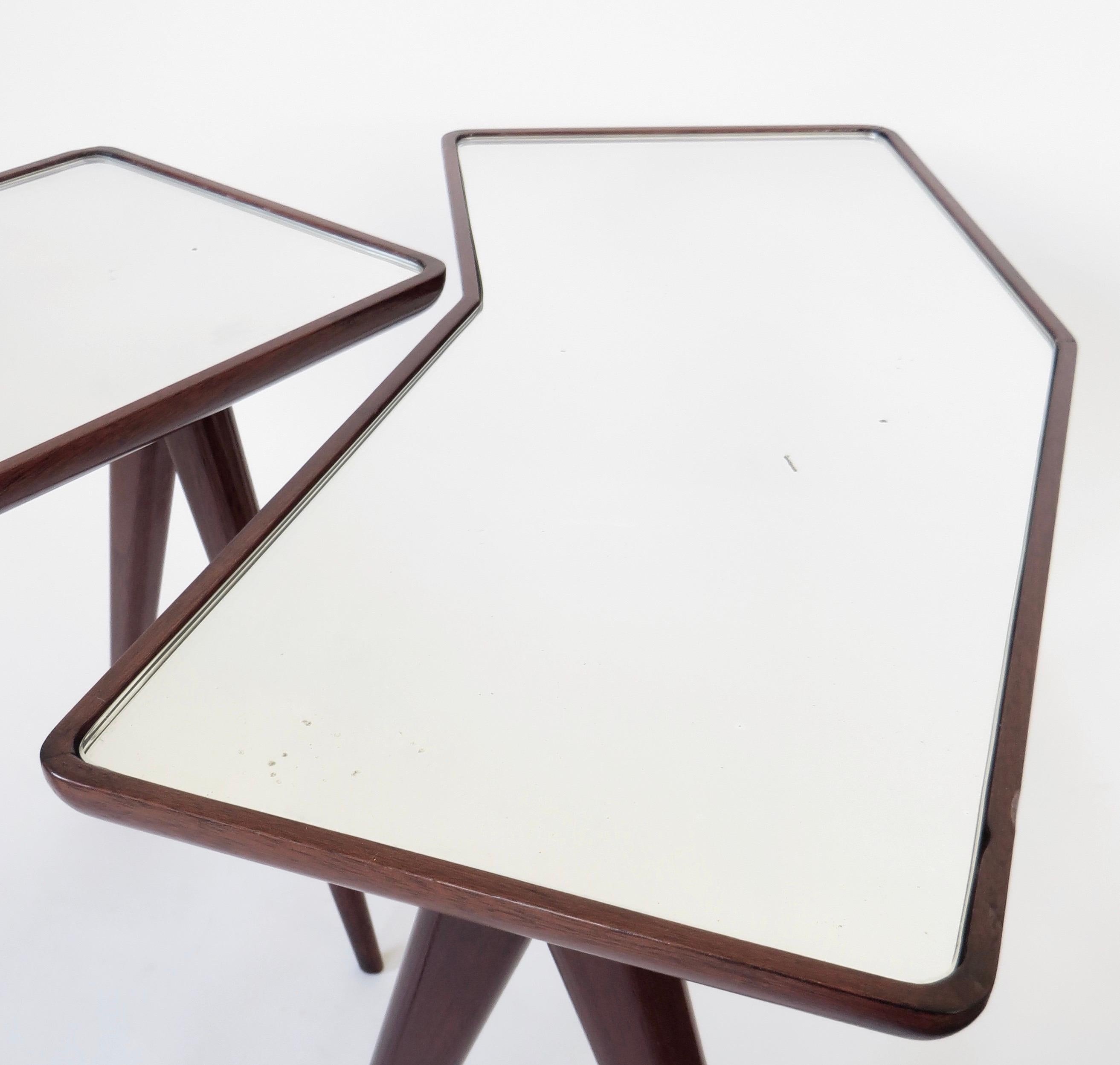 Gio Ponti Pietro Chiesa Side Tables Mirrored Glass Tops Asymmetrical Form In Good Condition For Sale In Chicago, IL