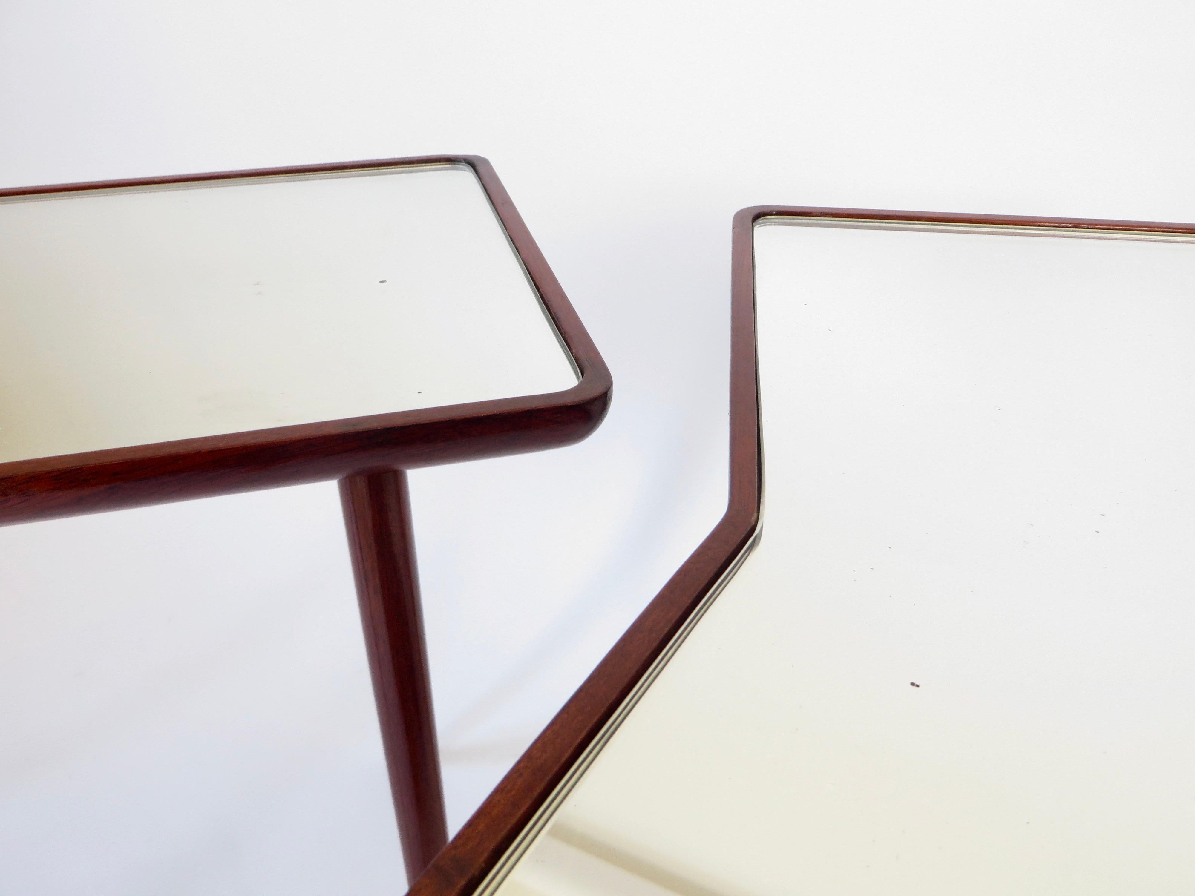 Mid-20th Century Gio Ponti Pietro Chiesa Side Tables Mirrored Glass Tops Asymmetrical Form For Sale