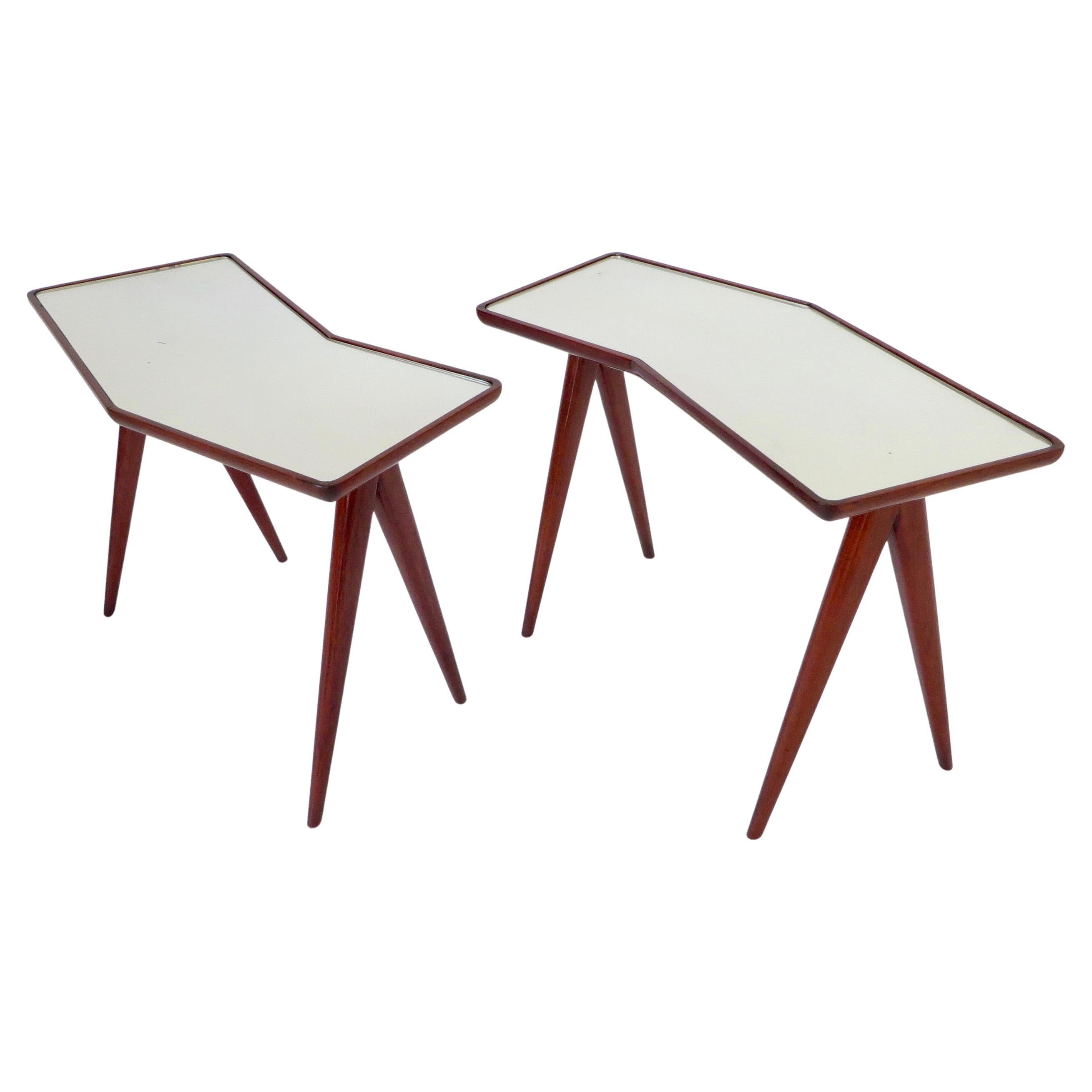 Gio Ponti Pietro Chiesa Side Tables Mirrored Glass Tops Asymmetrical Form For Sale