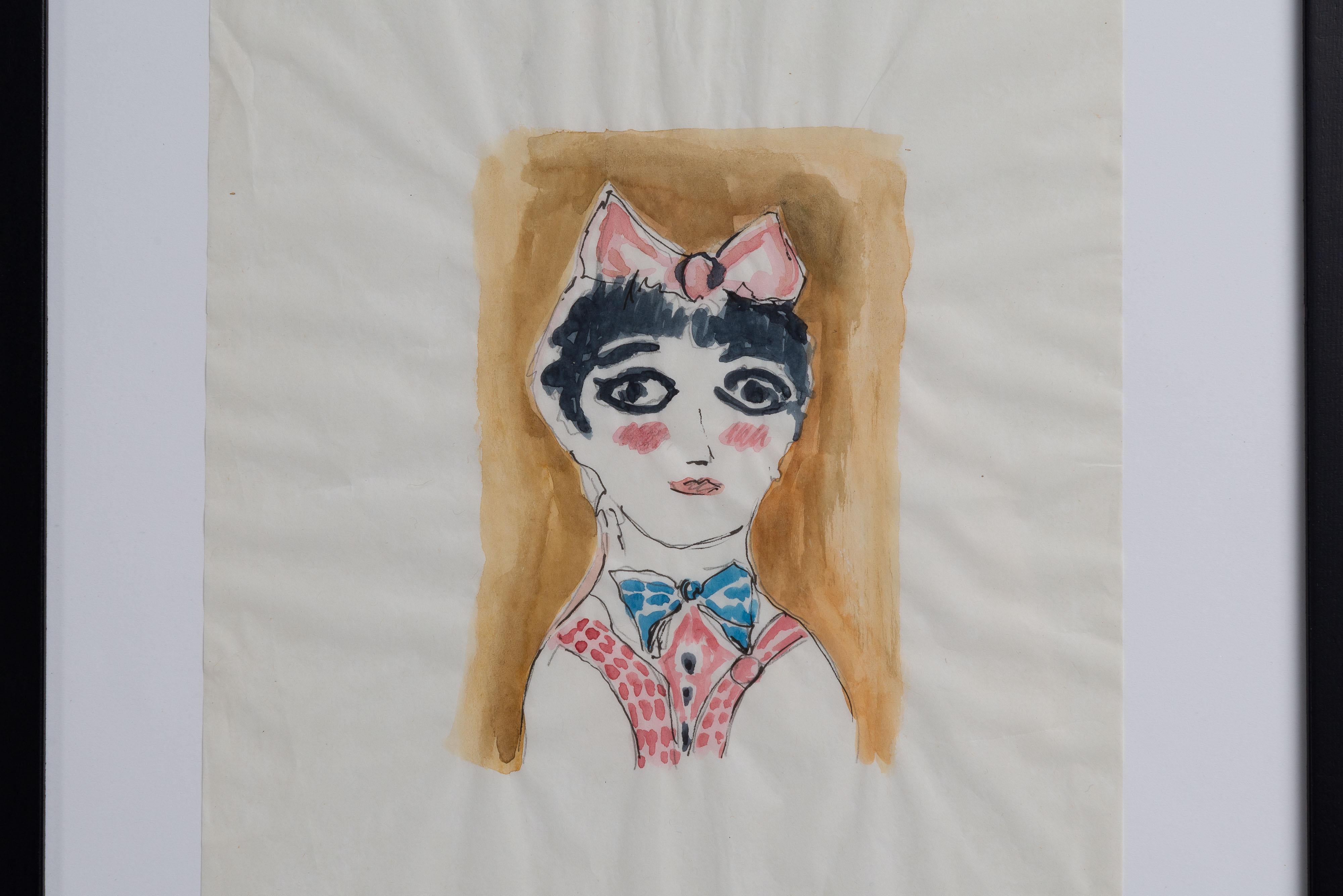Mid-Century Modern Gio Ponti portrait d'une jeune fille Italie années 1950 en vente