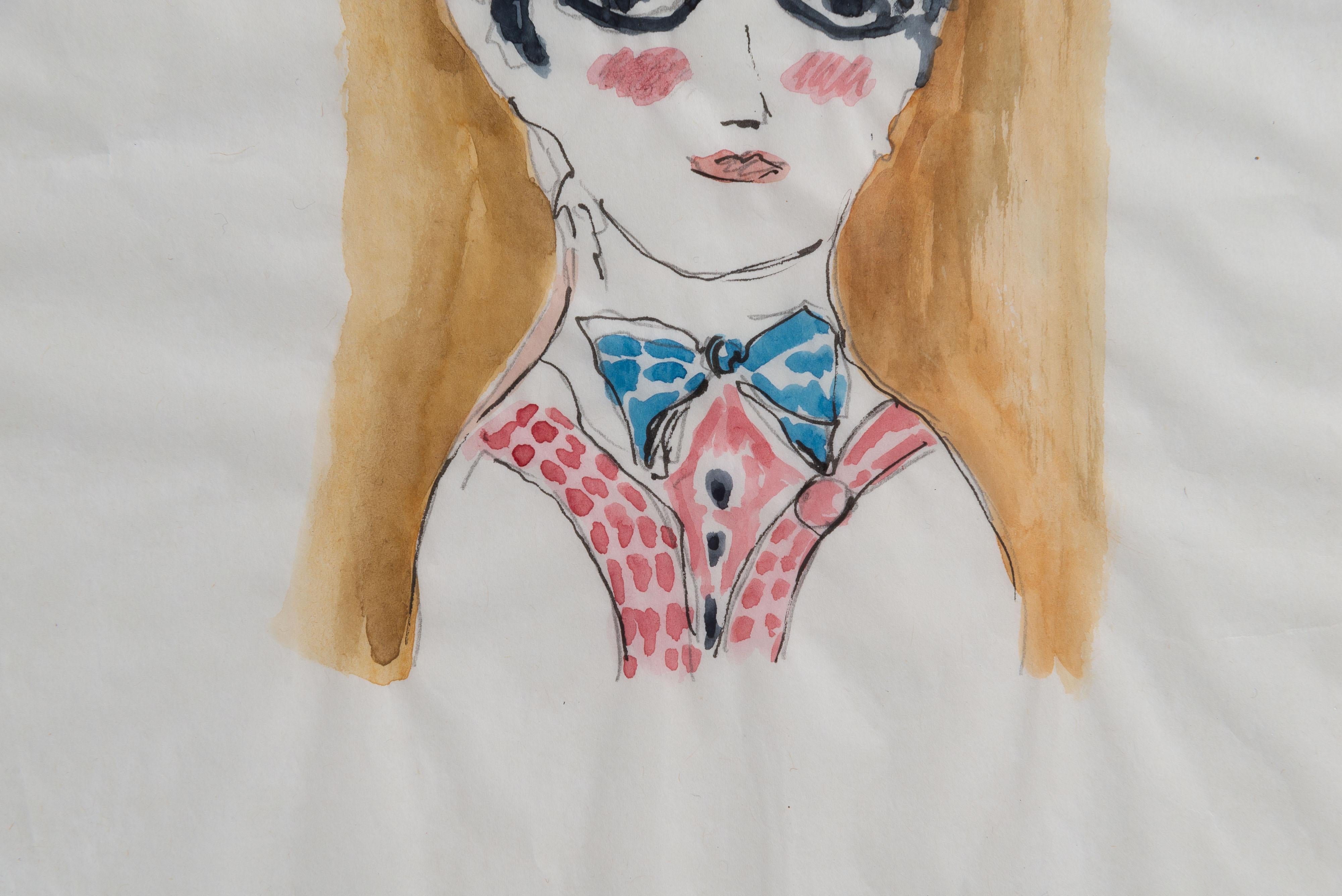 Papier Gio Ponti portrait d'une jeune fille Italie années 1950 en vente