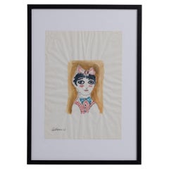 Gio Ponti portrait drawing of a girl Italy 1950s