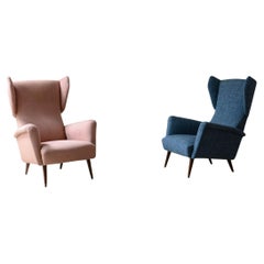 Gio Ponti, rare pair of armchairs Mod.820 in wood and upholstered fabric