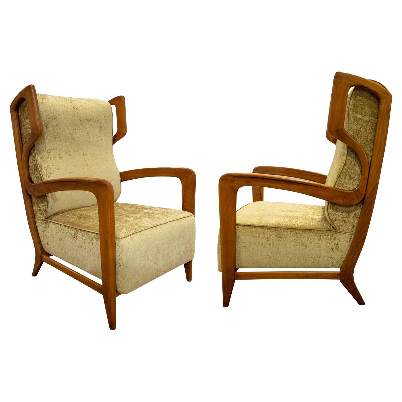 Gio Ponti Rare Pair of Lounge Chairs 1940s 'COA from Ponti Archive'