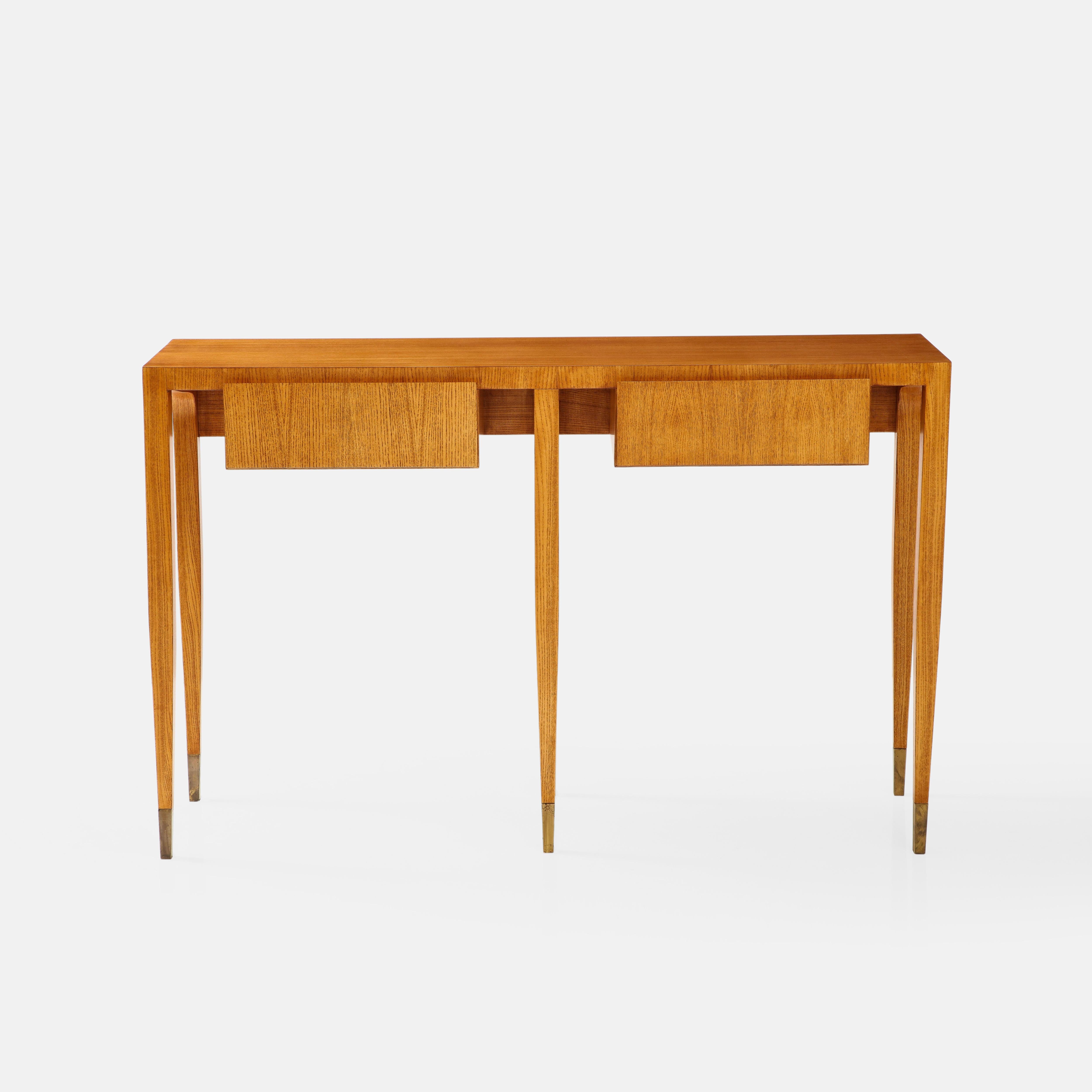 Mid-Century Modern Gio Ponti for Giordano Chiesa Rare Pair of Ash Wood Consoles, Italy, 1950s For Sale