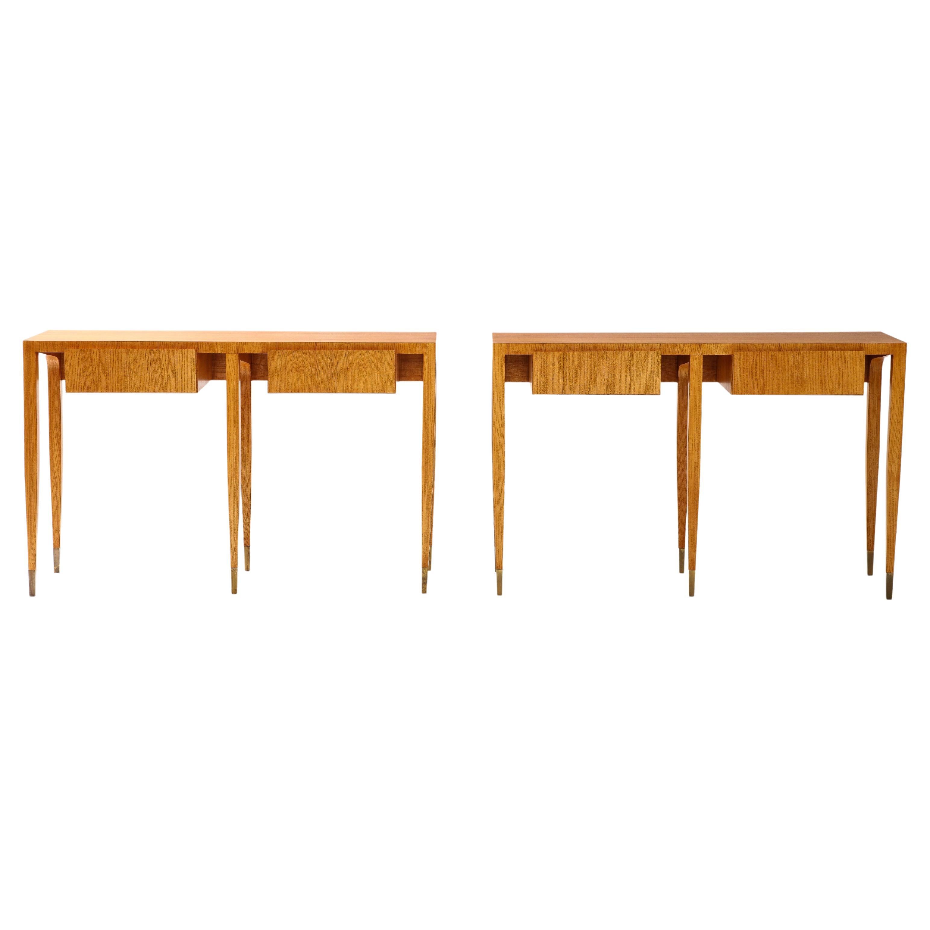 Gio Ponti for Giordano Chiesa Rare Pair of Ash Wood Consoles, Italy, 1950s