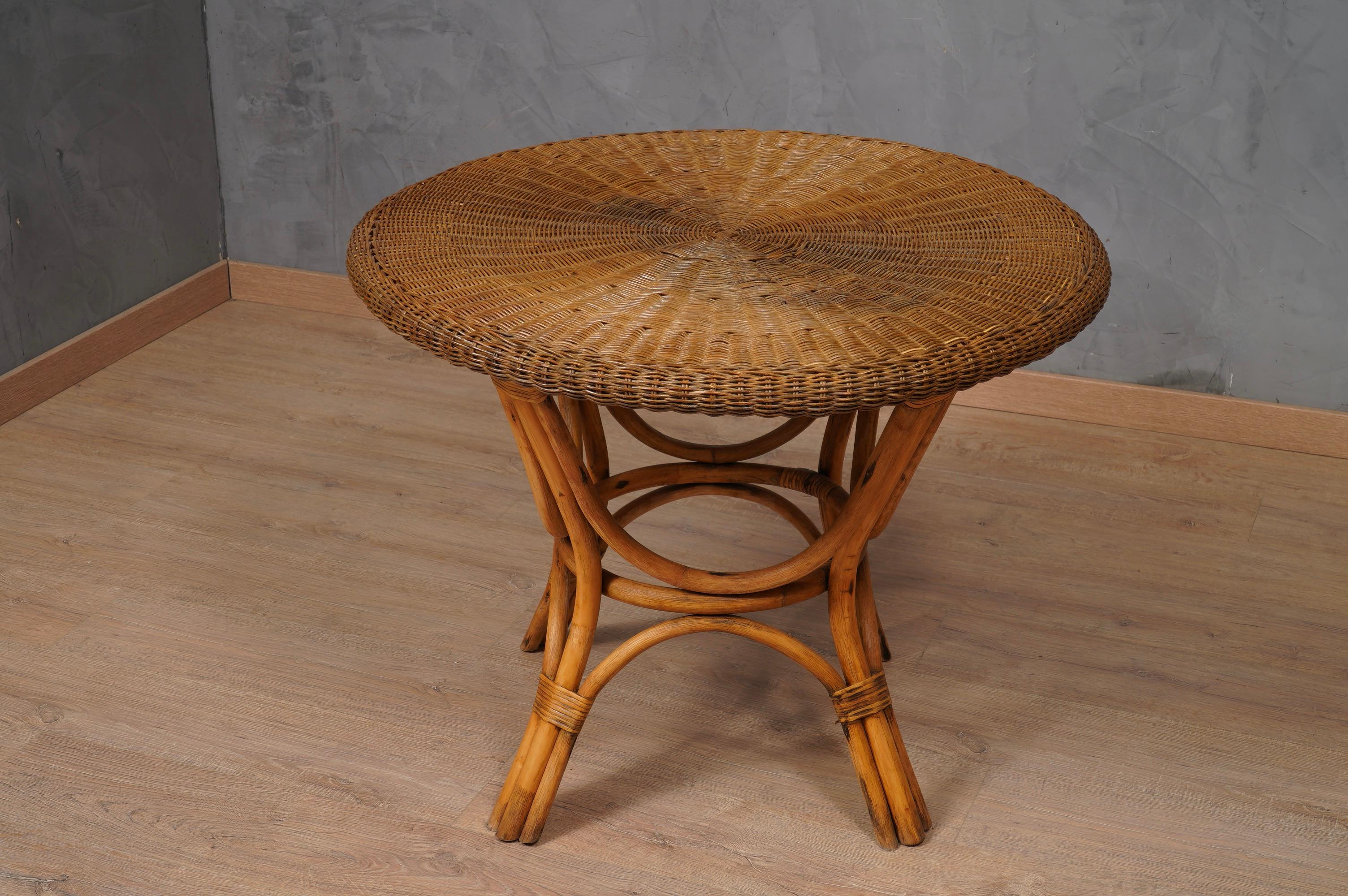 Mid-20th Century Gio Ponti Rattan and Wicker Side Table, 1960