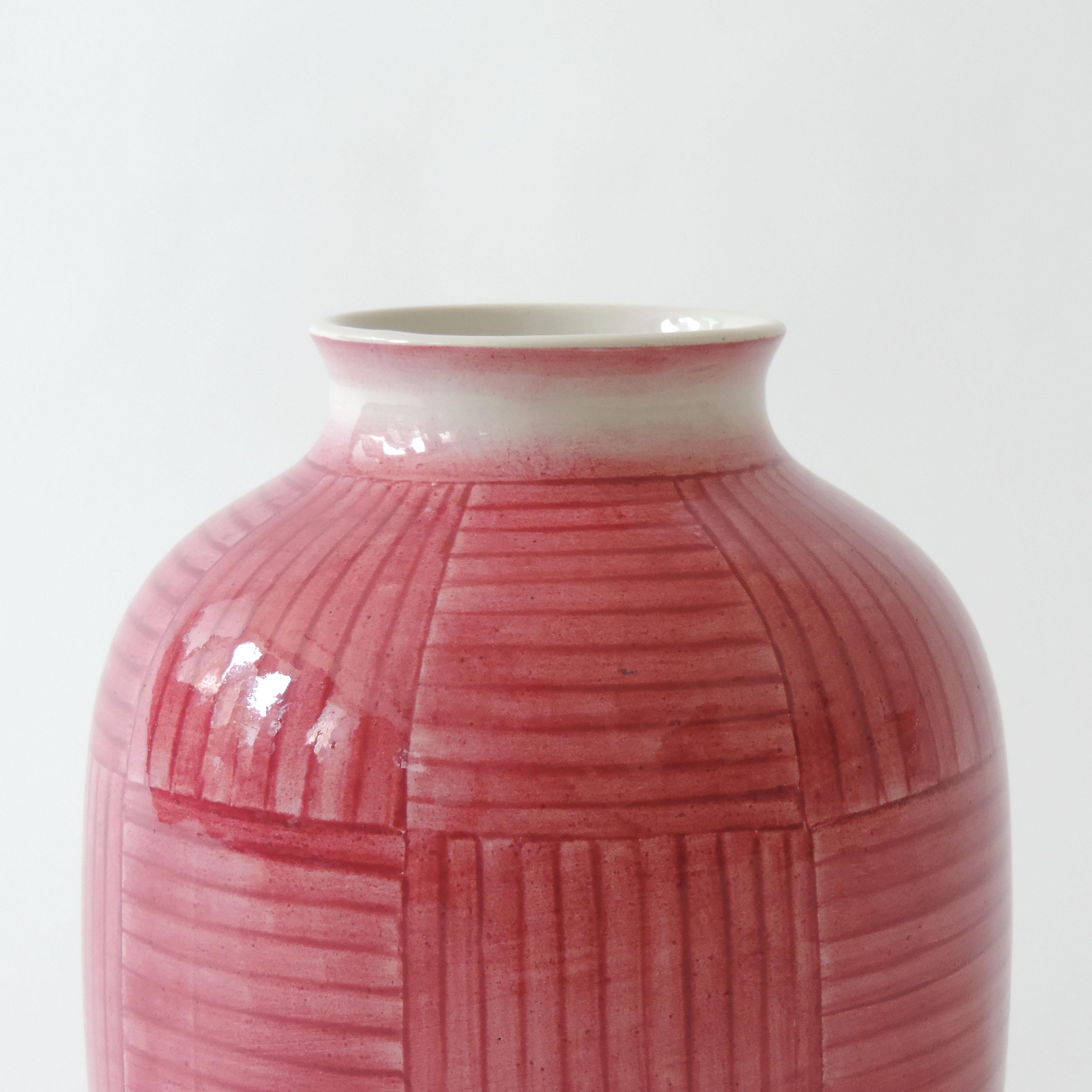 Art Deco Gio Ponti Red Stripes Ceramic Vase for Richard Ginori, Italy, 1930s