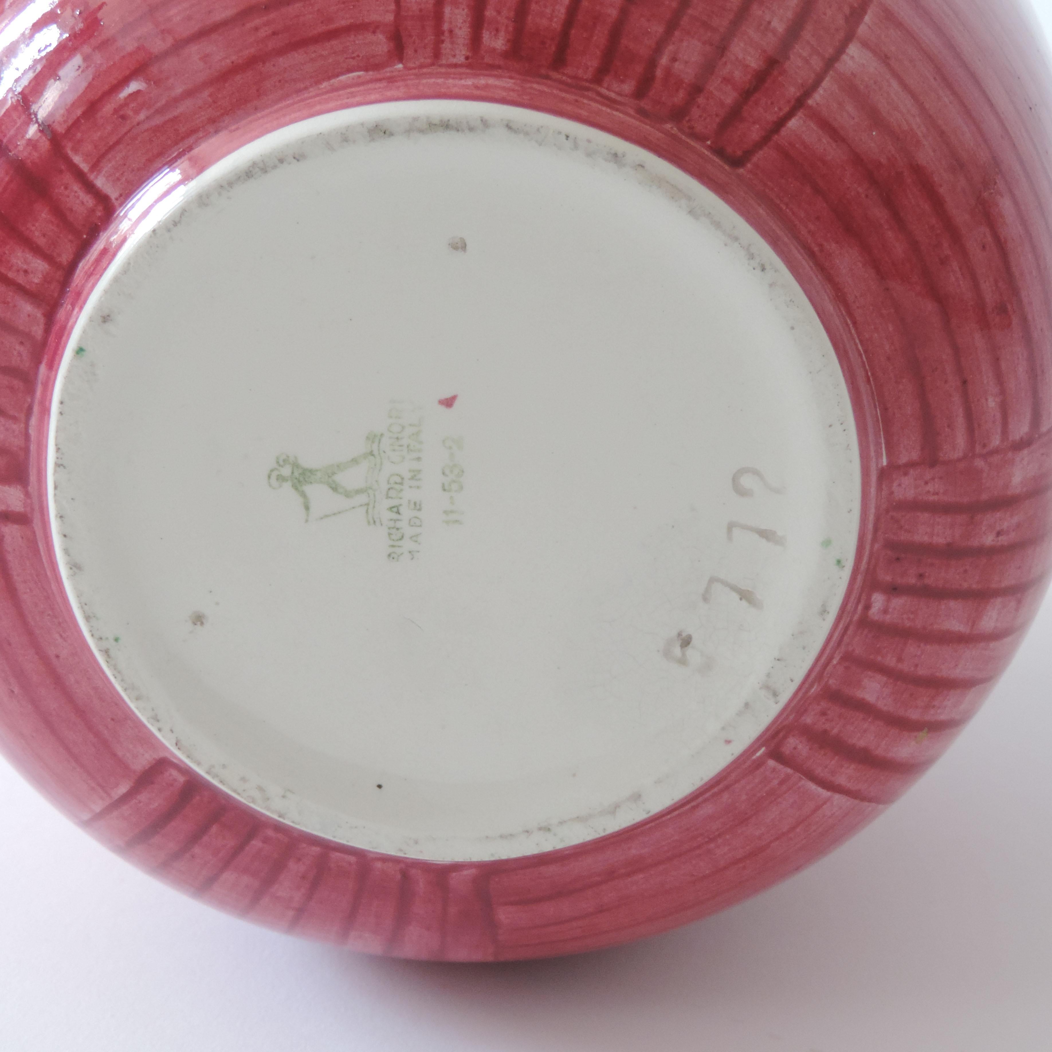 Mid-20th Century Gio Ponti Red Stripes Ceramic Vase for Richard Ginori, Italy, 1930s