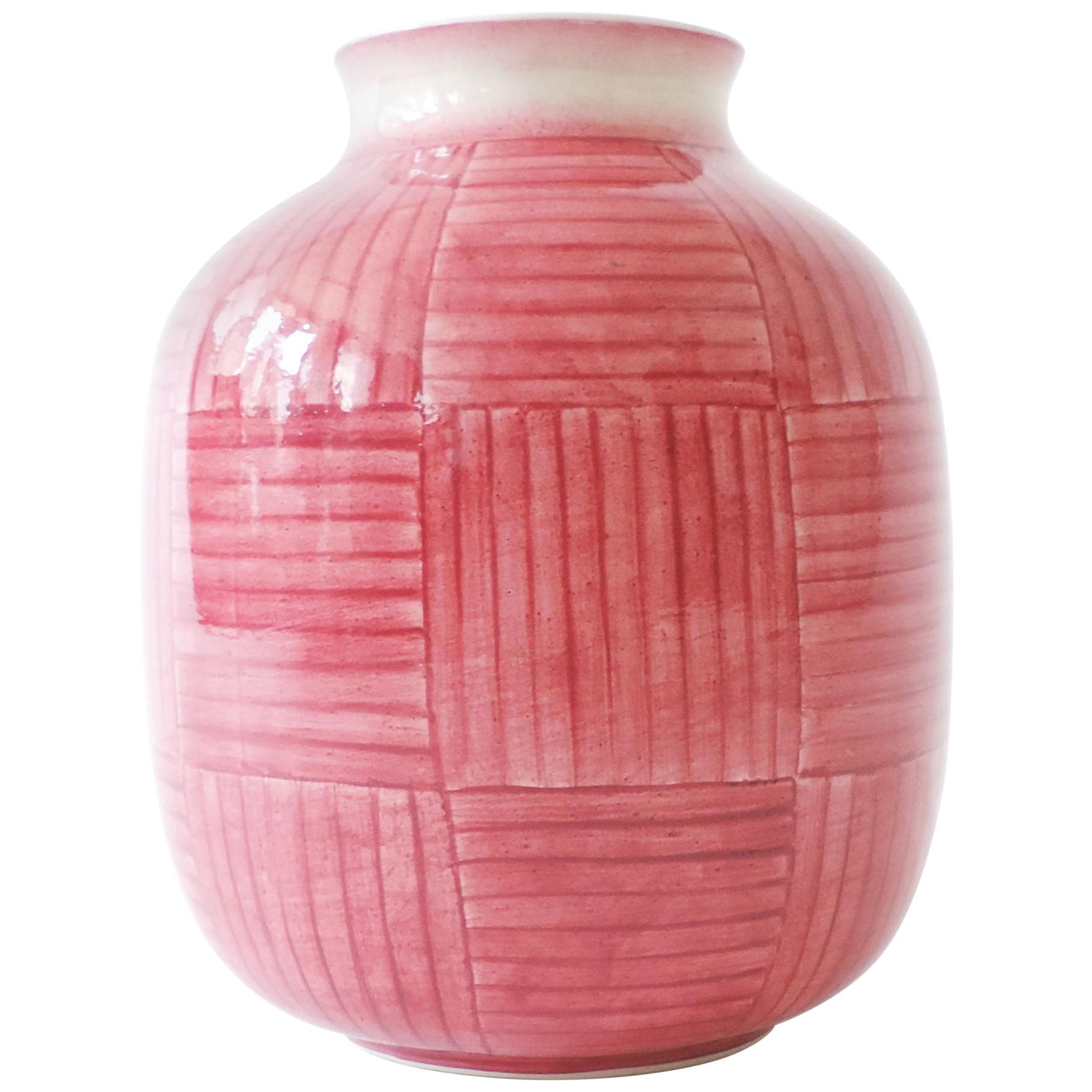 Gio Ponti Red Stripes Ceramic Vase for Richard Ginori, Italy, 1930s
