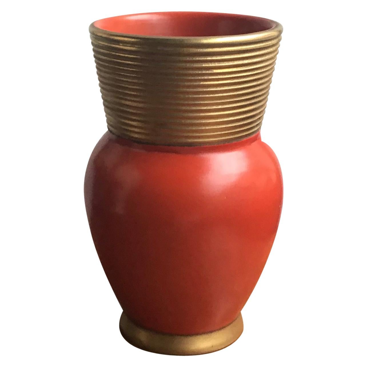 Gio Ponti Richard Ginori Vase Ceramic Gold Red, 1940, Italy For Sale