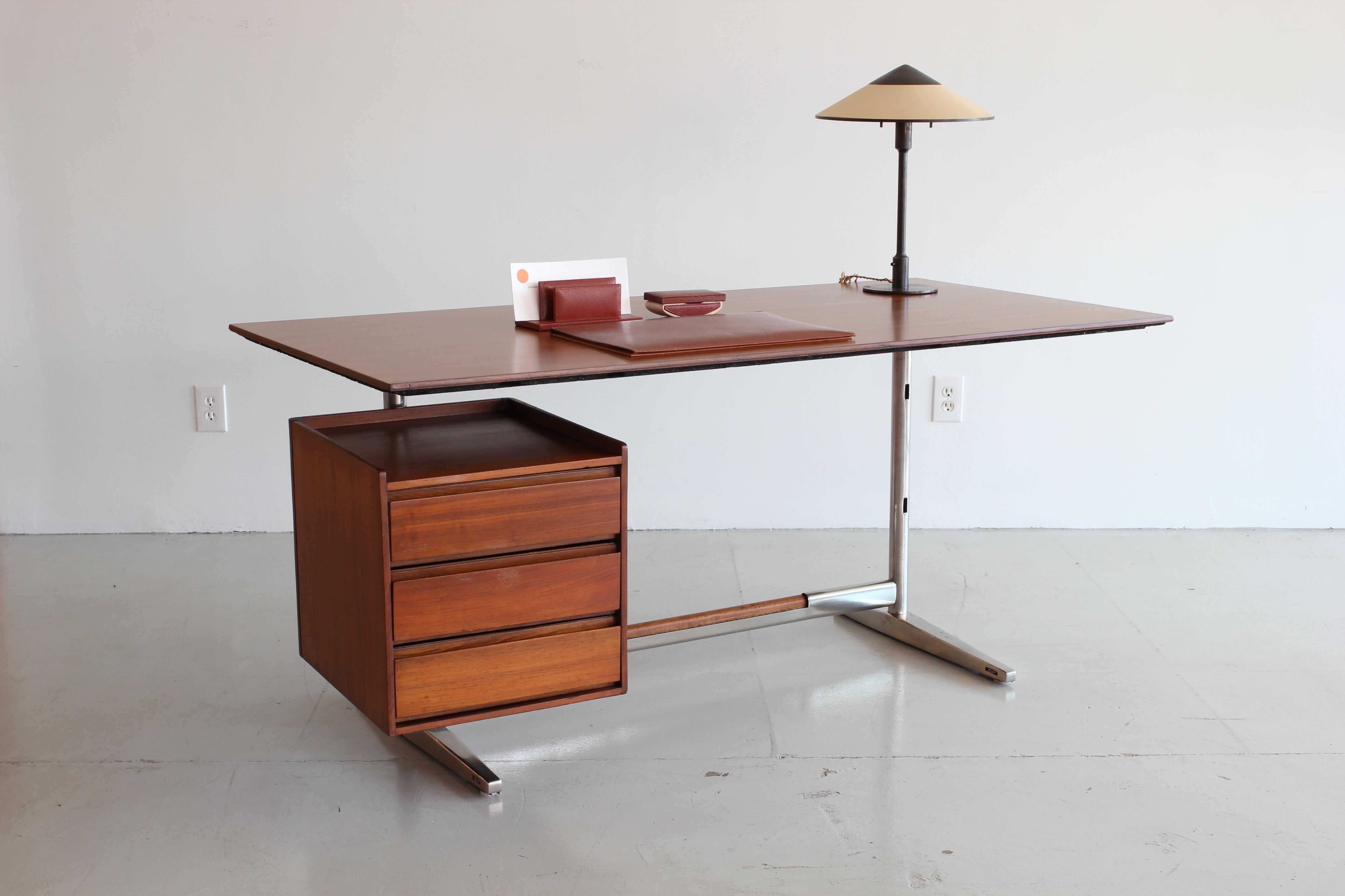 Mid-Century Modern Gio Ponti Rosewood and Chrome Desk