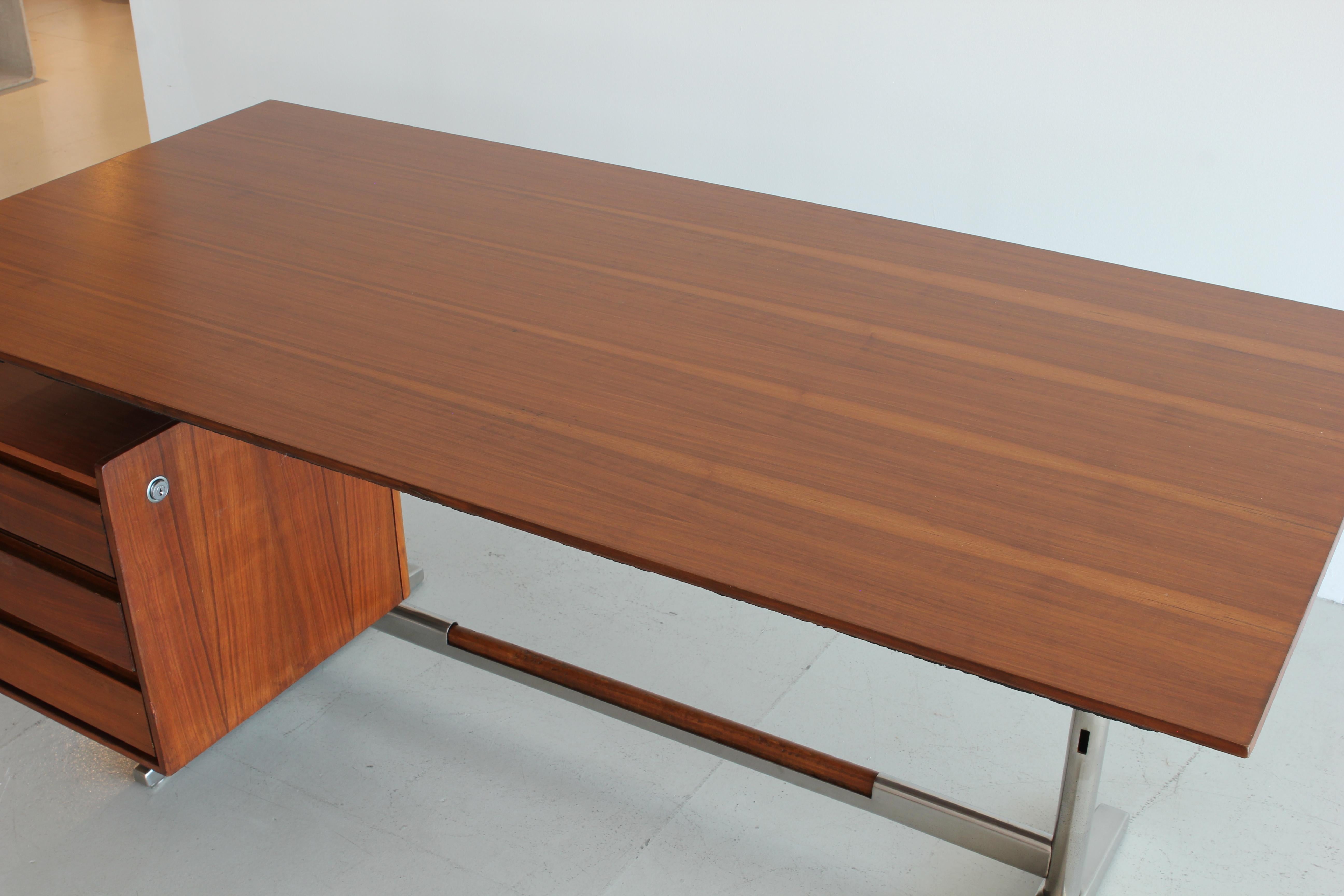 Mid-20th Century Gio Ponti Rosewood and Chrome Desk