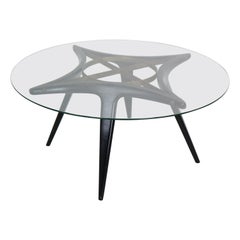 Gio Ponti Round Coffee Table Brass Walnut, Glass for Singer & Sons, 1950, Italy