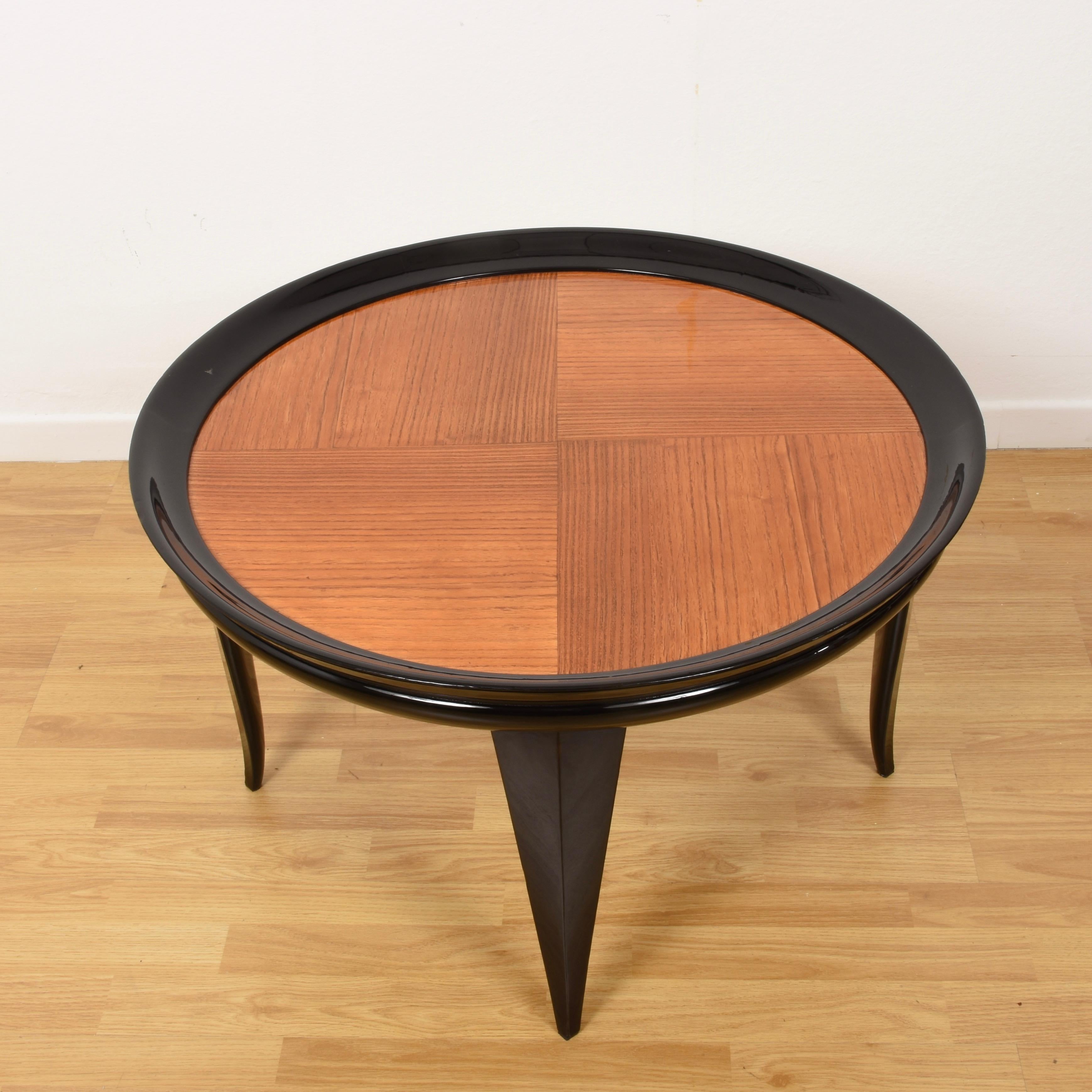 Fruitwood Gio Ponti Round Coffee Table Italian Art Deco, Ebonized Wood, Italy, 1940s