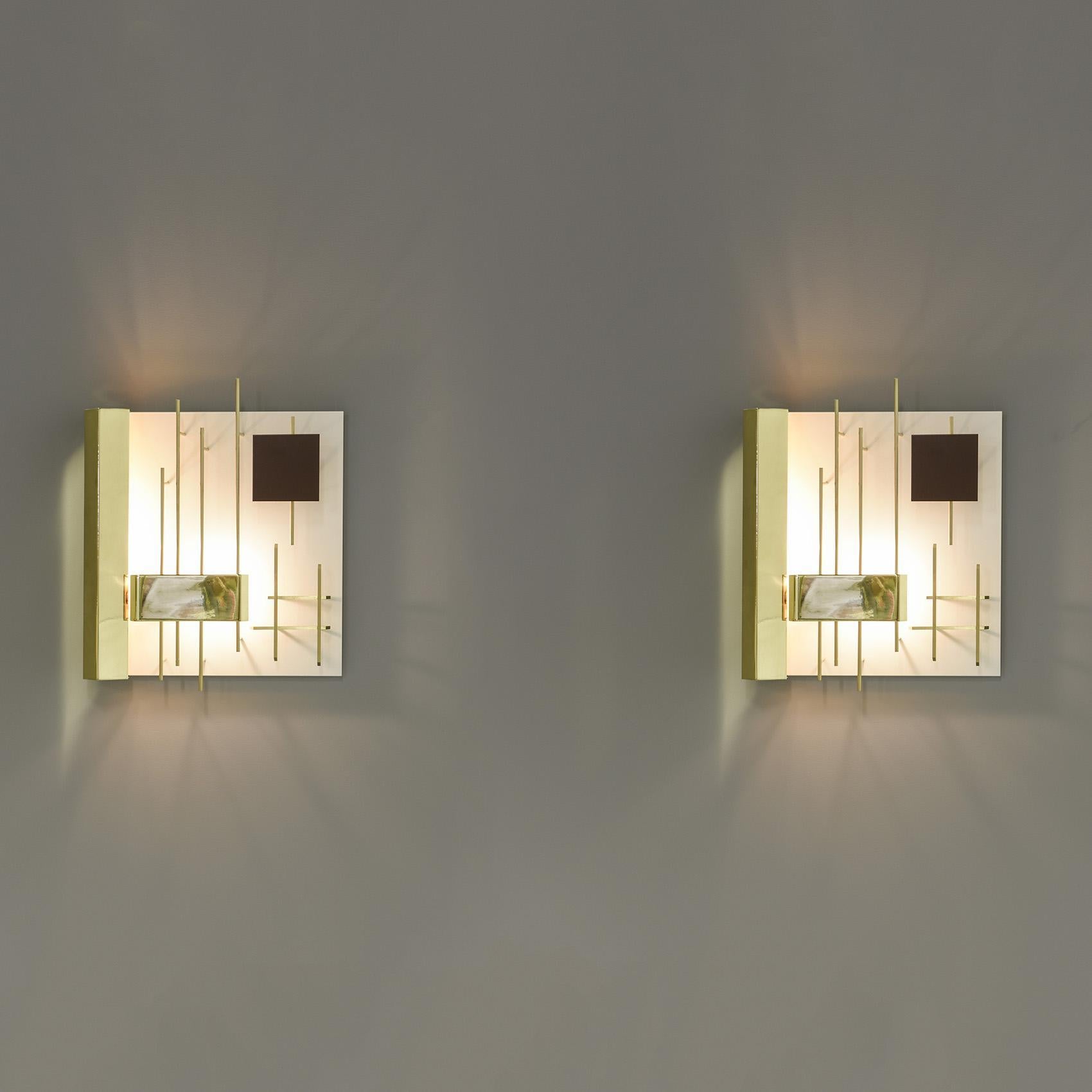 Mid-Century Modern Gio Ponti : Sconces, Brass and Lacquered Metal, Design 1960, Set of 2