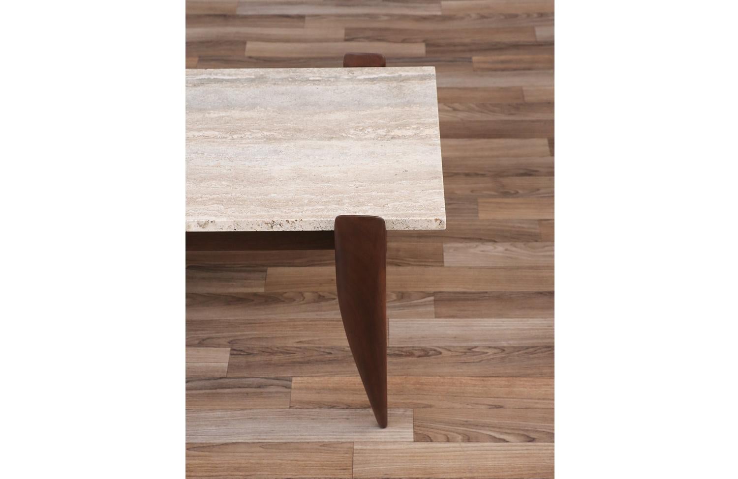 Expertly Restored - Gio Ponti Sculpted Walnut & Travertine Coffee Table For Sale 4