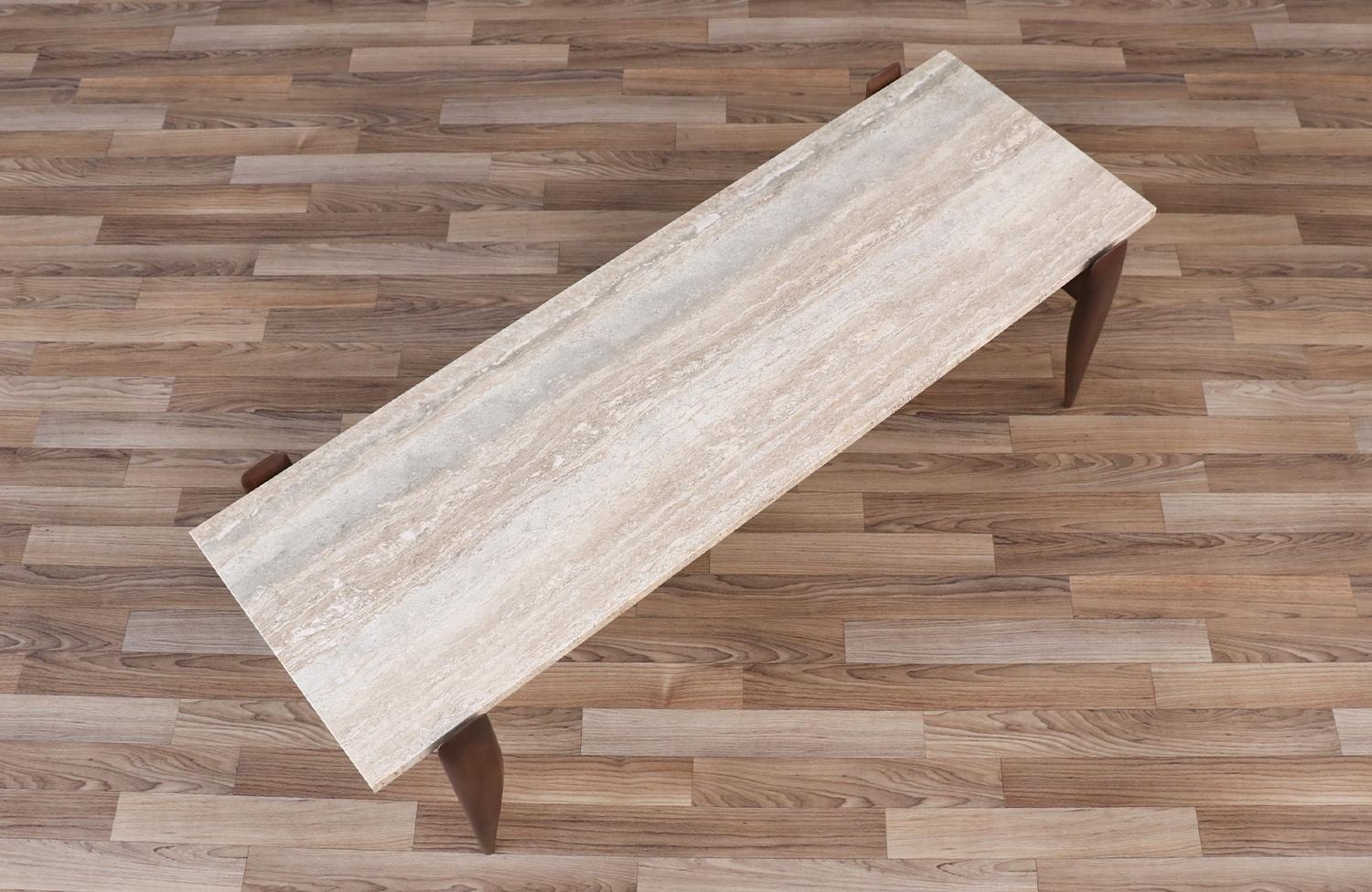 Expertly Restored - Gio Ponti Sculpted Walnut & Travertine Coffee Table For Sale 5