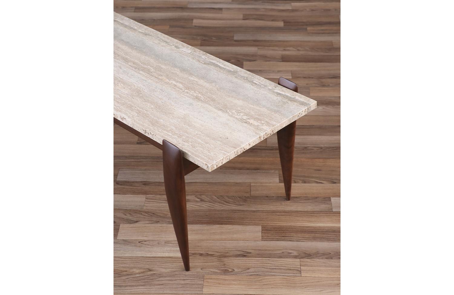 Mid-20th Century Expertly Restored - Gio Ponti Sculpted Walnut & Travertine Coffee Table For Sale
