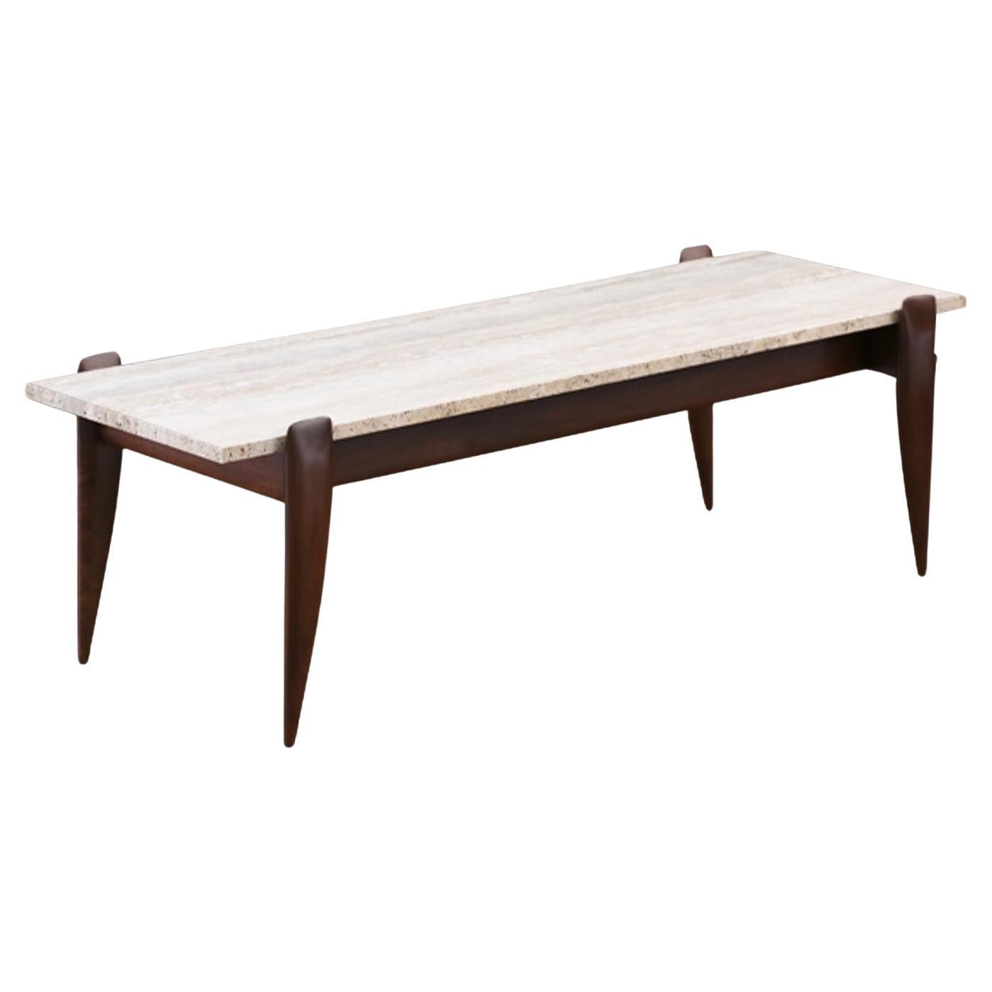 Expertly Restored - Gio Ponti Sculpted Walnut & Travertine Coffee Table