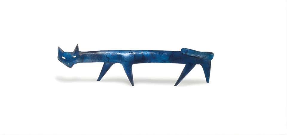 Katze '655', Copper, silberfolie coloured & blue enamelled by Paolo de Poli