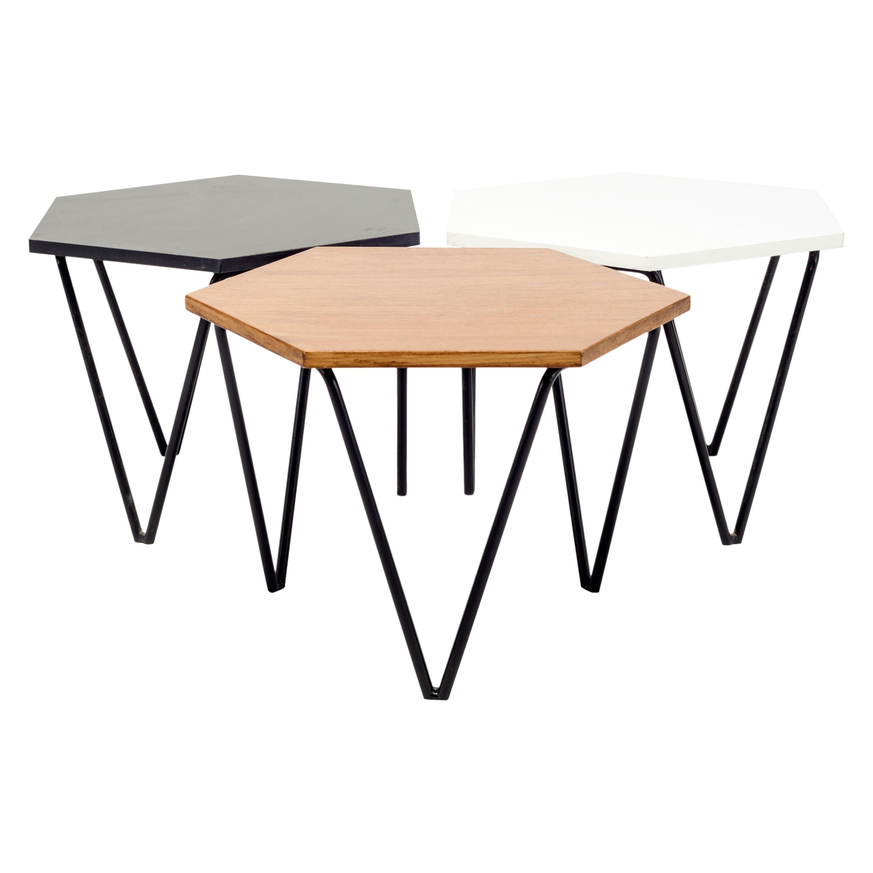 Gio Ponti, Set of 3 hexagonal low Tables for ISA BERGAMO, Italy, 1950s