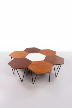 Gio Ponti Set of 7 Hexagonal Coffee Table by ISA Bergamo, 1950 Italy