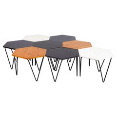 Gio Ponti Satz von acht sechseckigen Couchtischen aus Holz und Metall I.S.A. 1950er Jahre Gio Ponti Satz von acht sechseckigen Couchtischen aus Holz und Metall I.S.A. 1950er Jahre