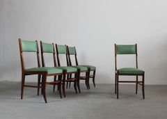 Gio Ponti Set of Five Dining Chairs in Wood and Skai Italian Manufacture 1950s