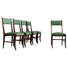 Gio Ponti Set of Five Dining Chairs in Wood and Skai Italian Manufacture 1950s