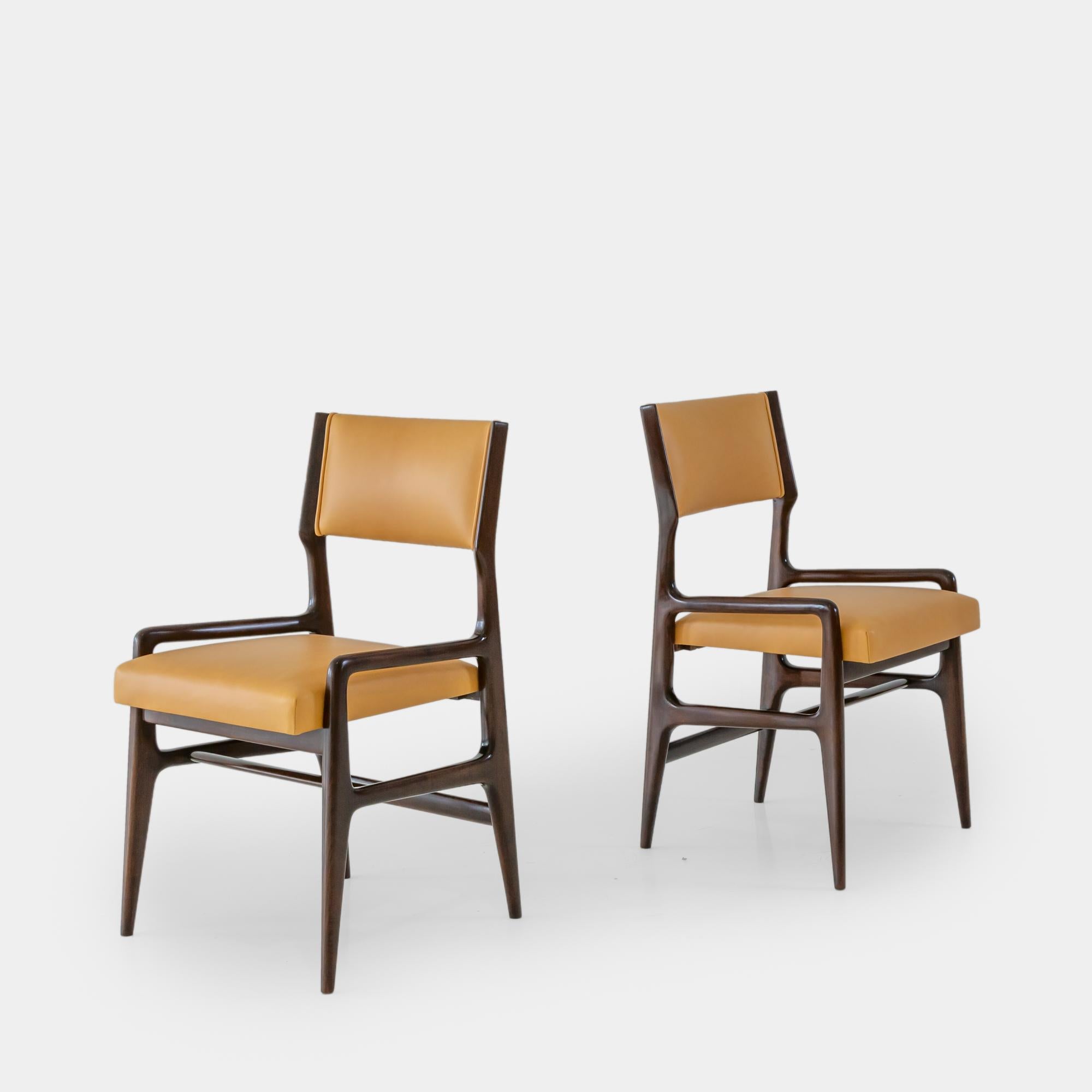 Italian Gio Ponti Rare Set of Four Leather Dining Chairs