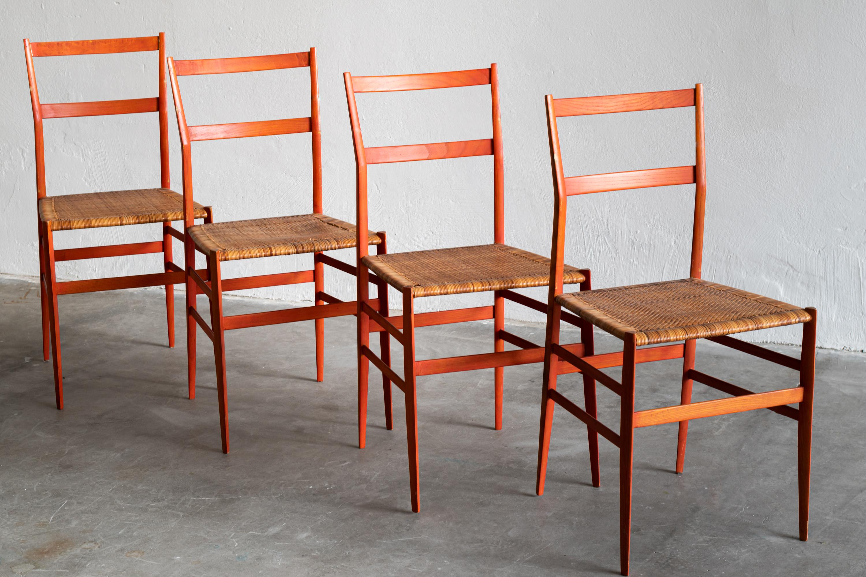 Hand-Woven Gio Ponti Set of Four Superleggera Dining Chairs in Ashwood Cassina 1957 Italy 