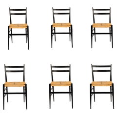 Gio Ponti, Set of Six Black Lacquered "Superleggera" Chairs, 1950s