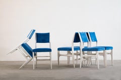 Gio Ponti Set of Six 602 Chairs in Wood and Fabric Italian Manufacture, 1950s