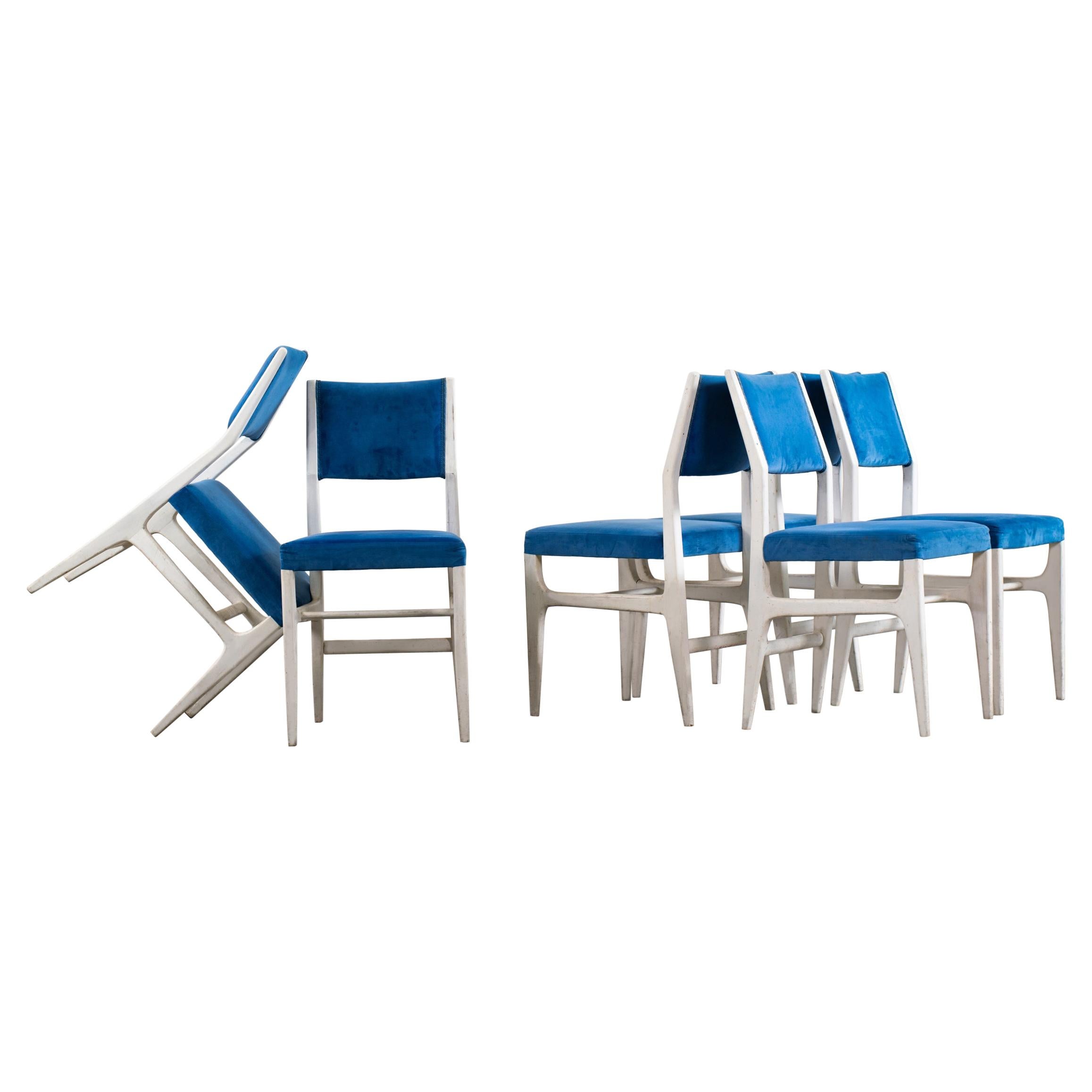Gio Ponti Set of Six Wooden Dining Chairs 602, Italy, 1950s