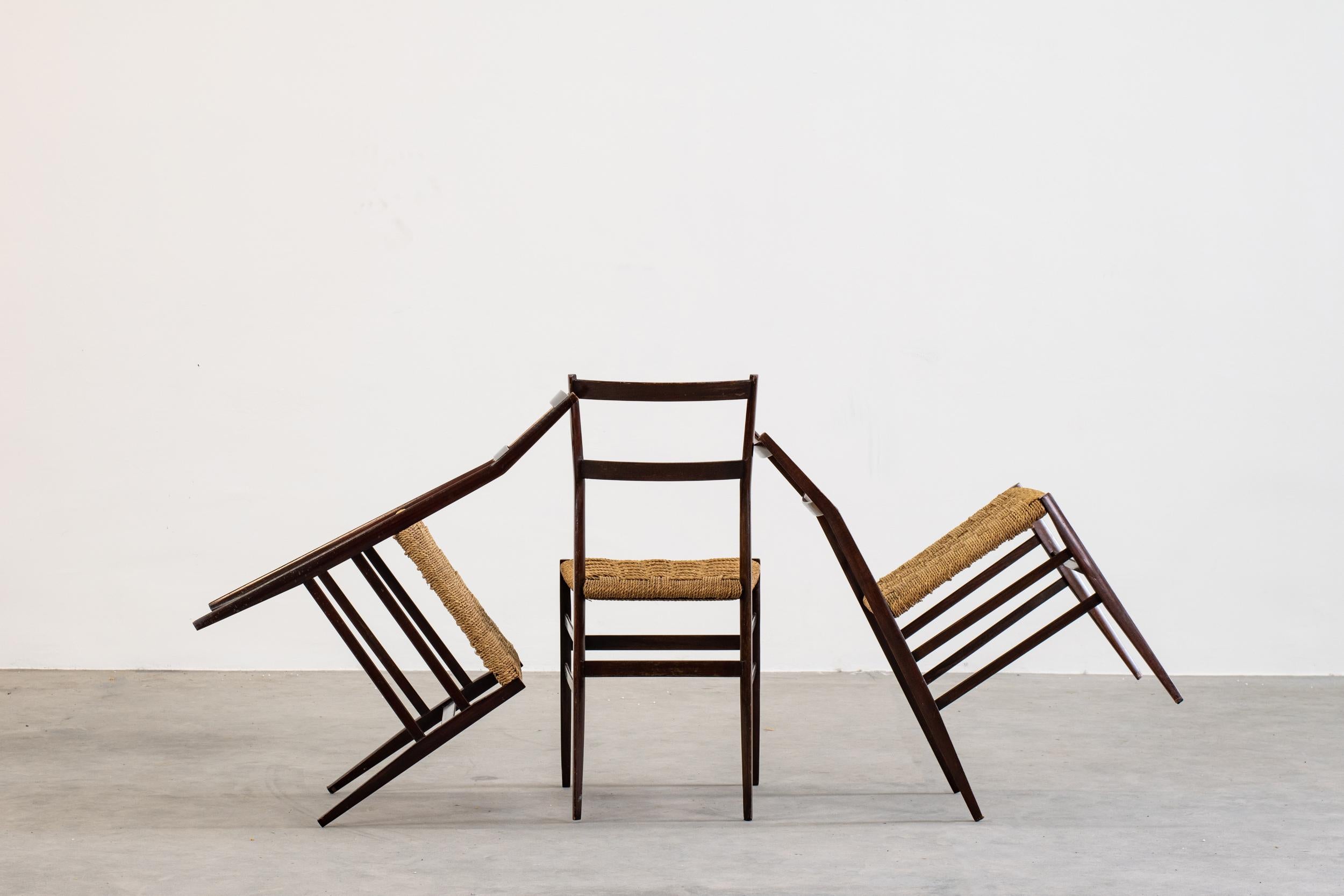 Hand-Woven Gio Ponti Set of Three Superleggera Chairs in Ashwood by Cassina 1957 Italy 