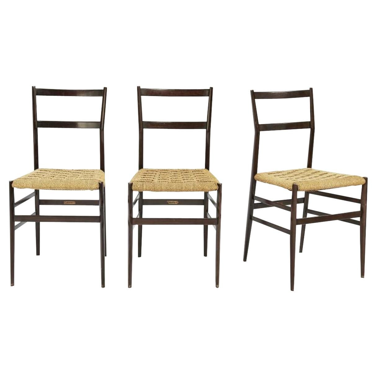 Gio Ponti Set of Three Superleggera Chairs in Ashwood by Cassina 1957 Italy 