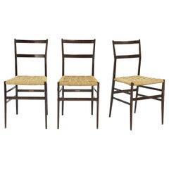 Vintage Gio Ponti Set of Three Superleggera Chairs in Ashwood by Cassina 1957 Italy 