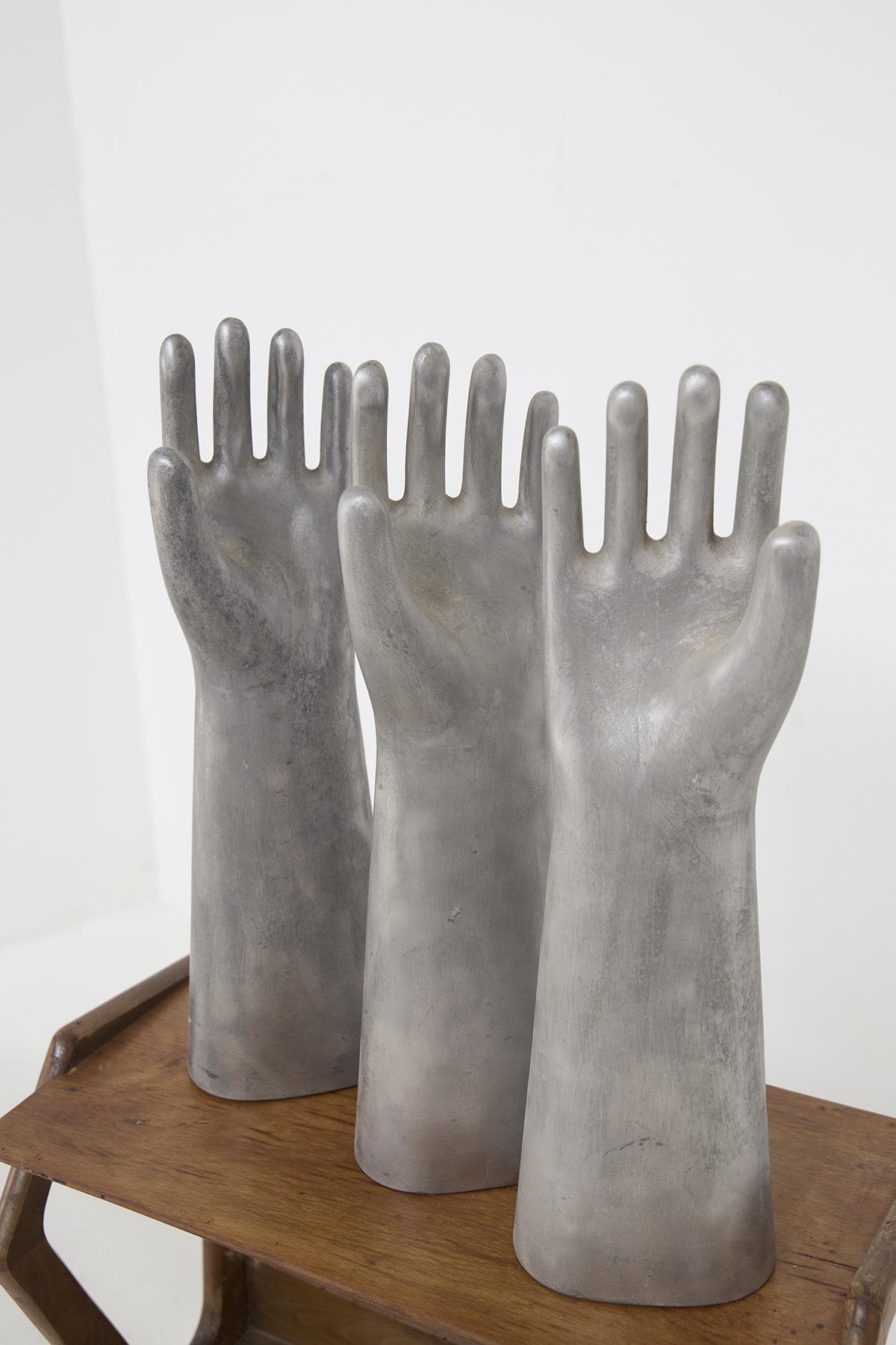 Handmade moulds in aluminium casting from 1950s. The composition is of three hand moulds, all of them Medium size. The moulds are the structure that Gio Ponti subsequently used to create his famous sculpture: The hand for Richard Ginori. The moulds