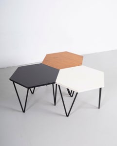 Gio Ponti Ensemble de trois tables basses hexagonales en Wood et métal I+I années 1950