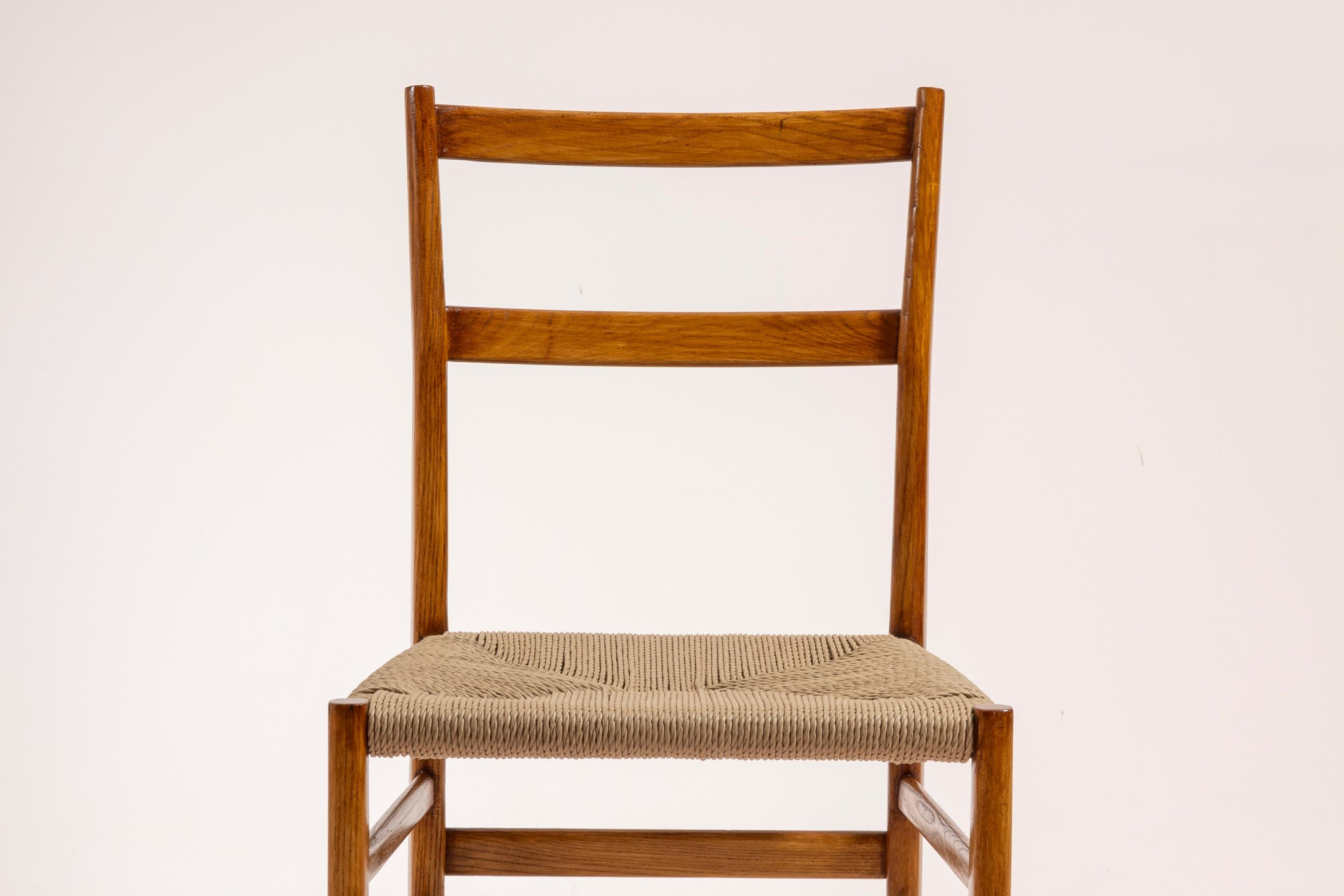 Mid-Century Modern Gio Ponti set of twelve Leggera chairs with rope seat, Cassina, Italy, 1951 For Sale