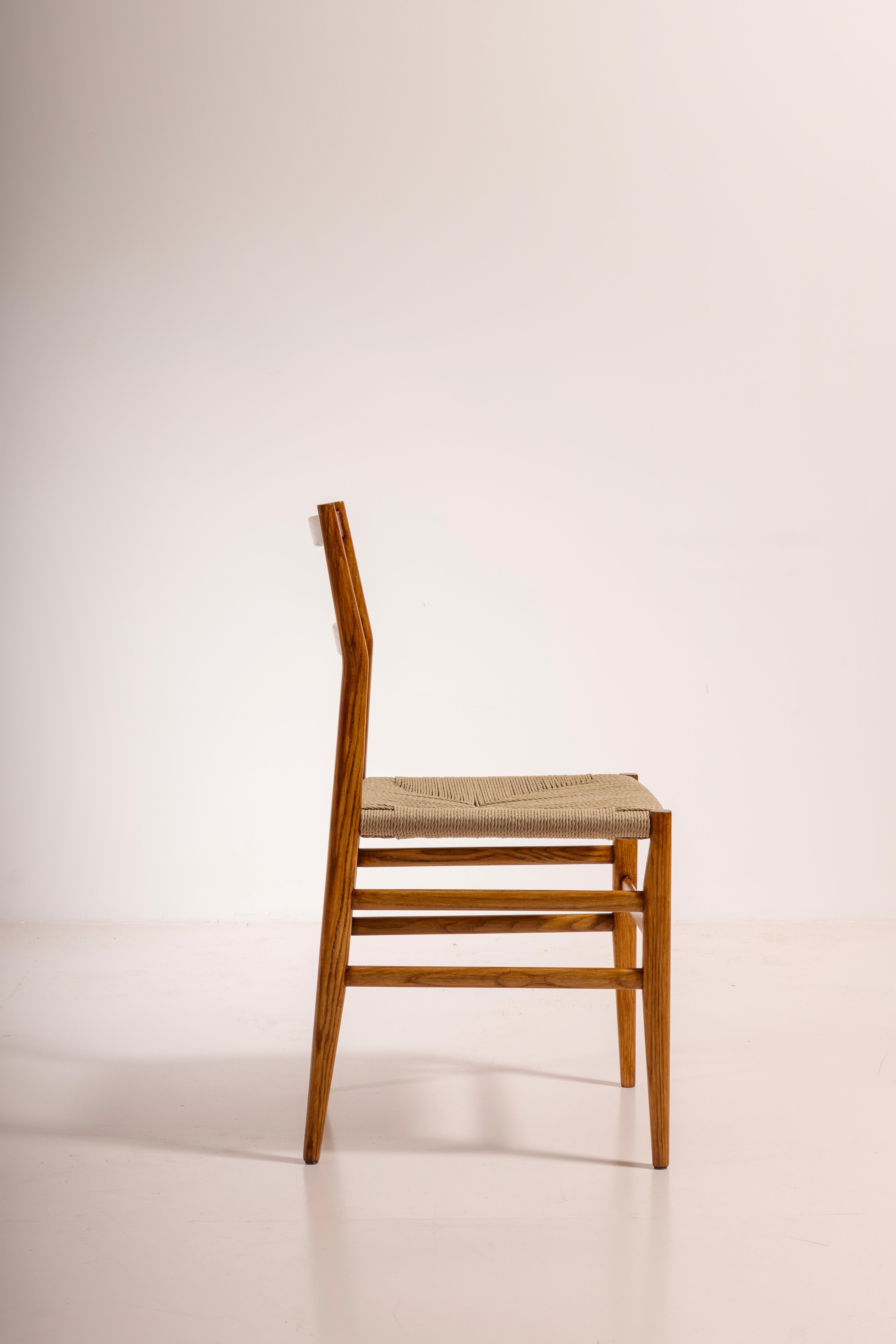 Gio Ponti set of twelve Leggera chairs with rope seat, Cassina, Italy, 1951 In Good Condition For Sale In Chiavari, Liguria