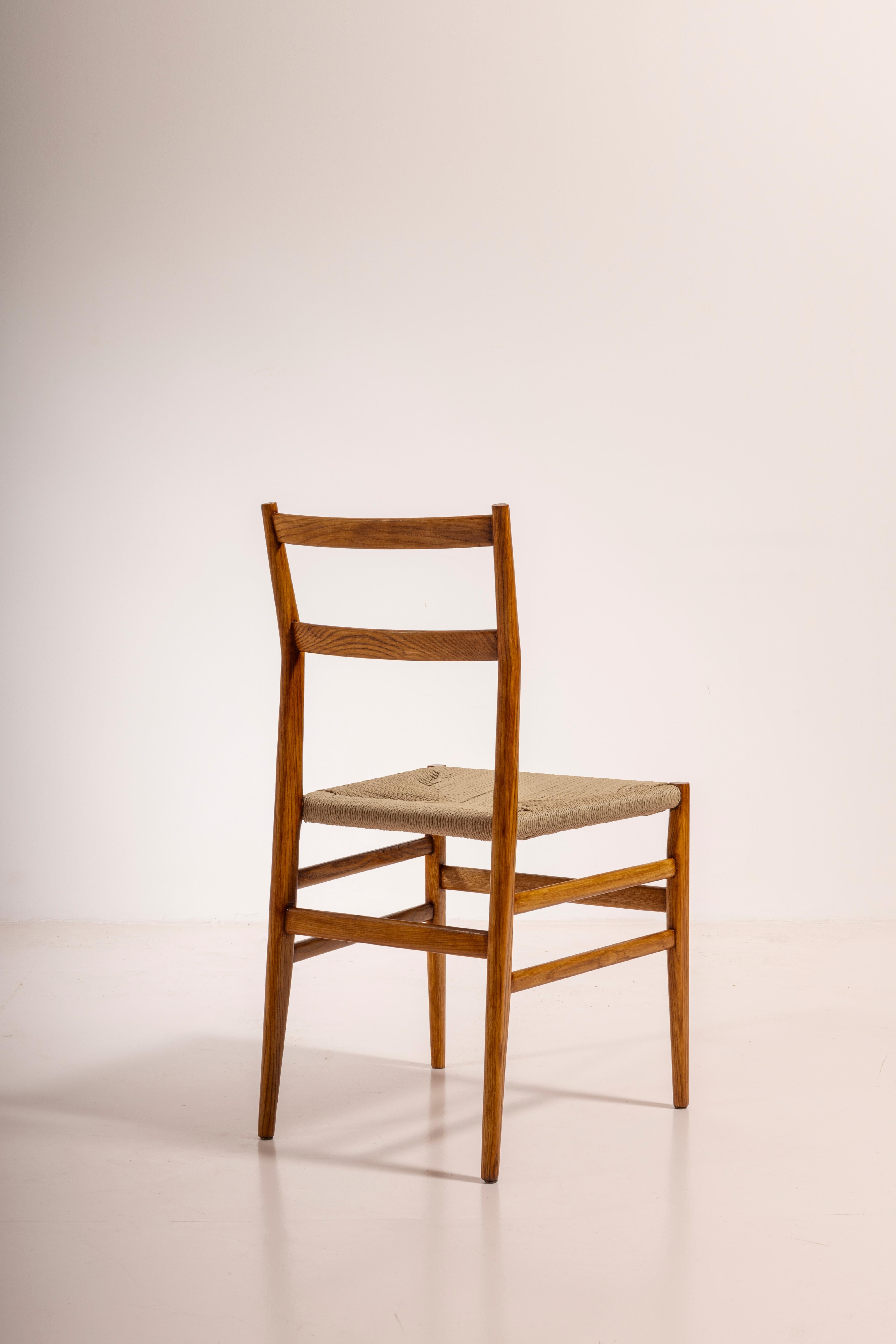 Mid-20th Century Gio Ponti set of twelve Leggera chairs with rope seat, Cassina, Italy, 1951 For Sale