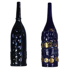Vintage Gio Ponti Set of Two Blue Ceramic Bottles by Cooperativa Ceramica Imola 1993